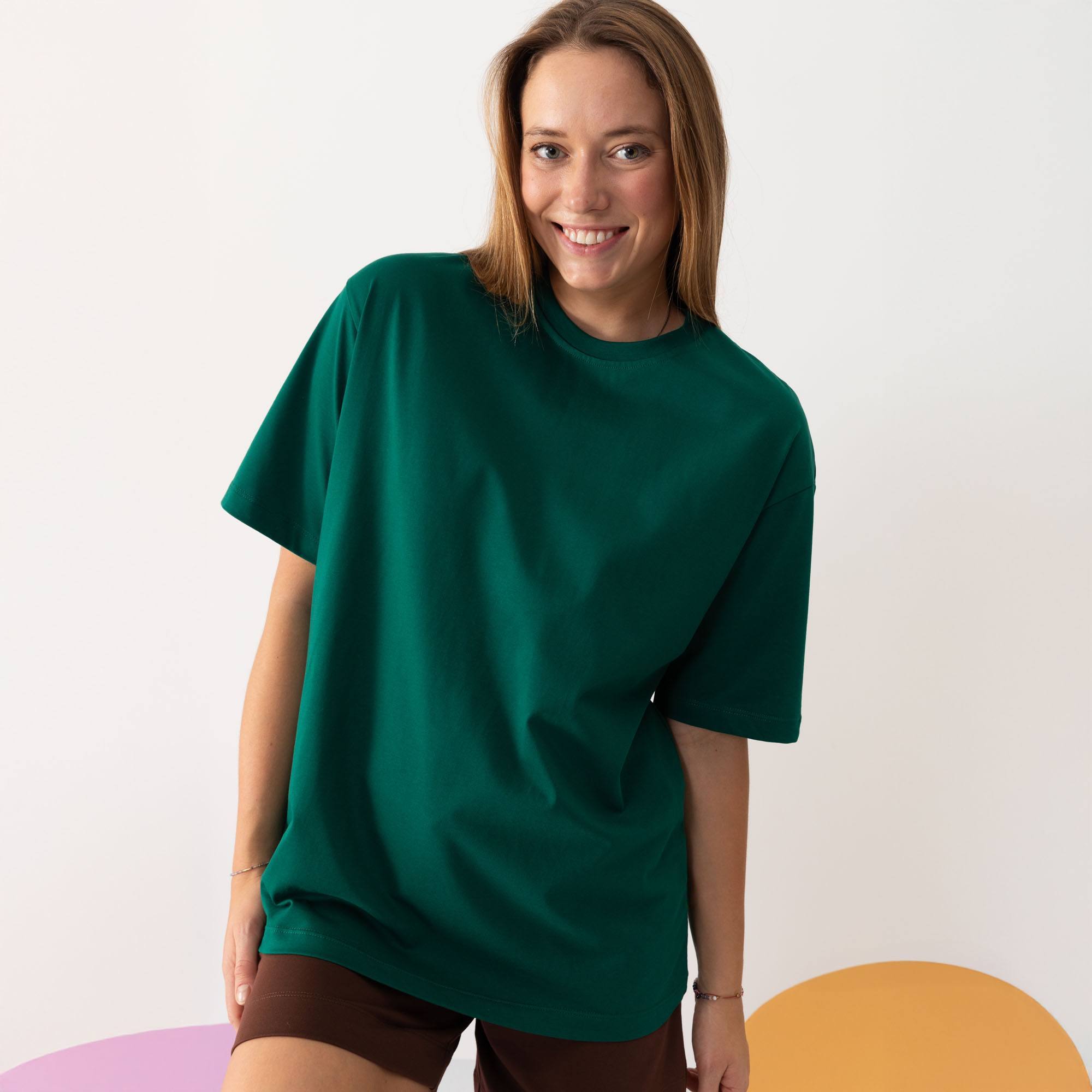 Butelkowozielony T-shirt oversize damski