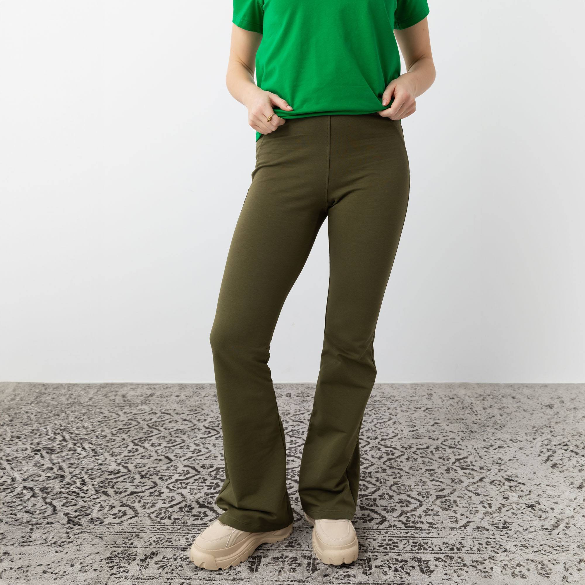Khaki spodnie dzwony damskie