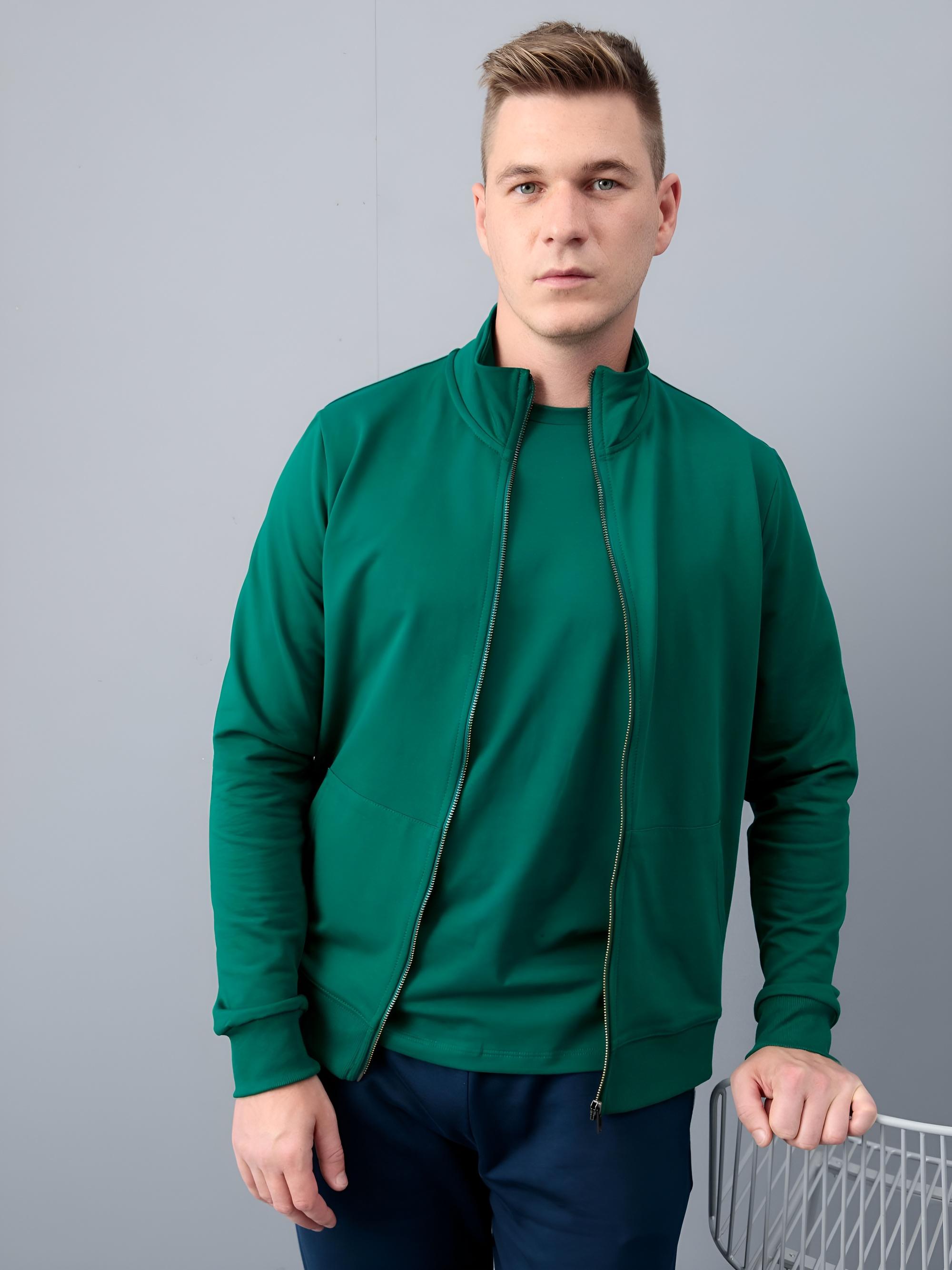 Butelkowozielona bluza ze stójką męska