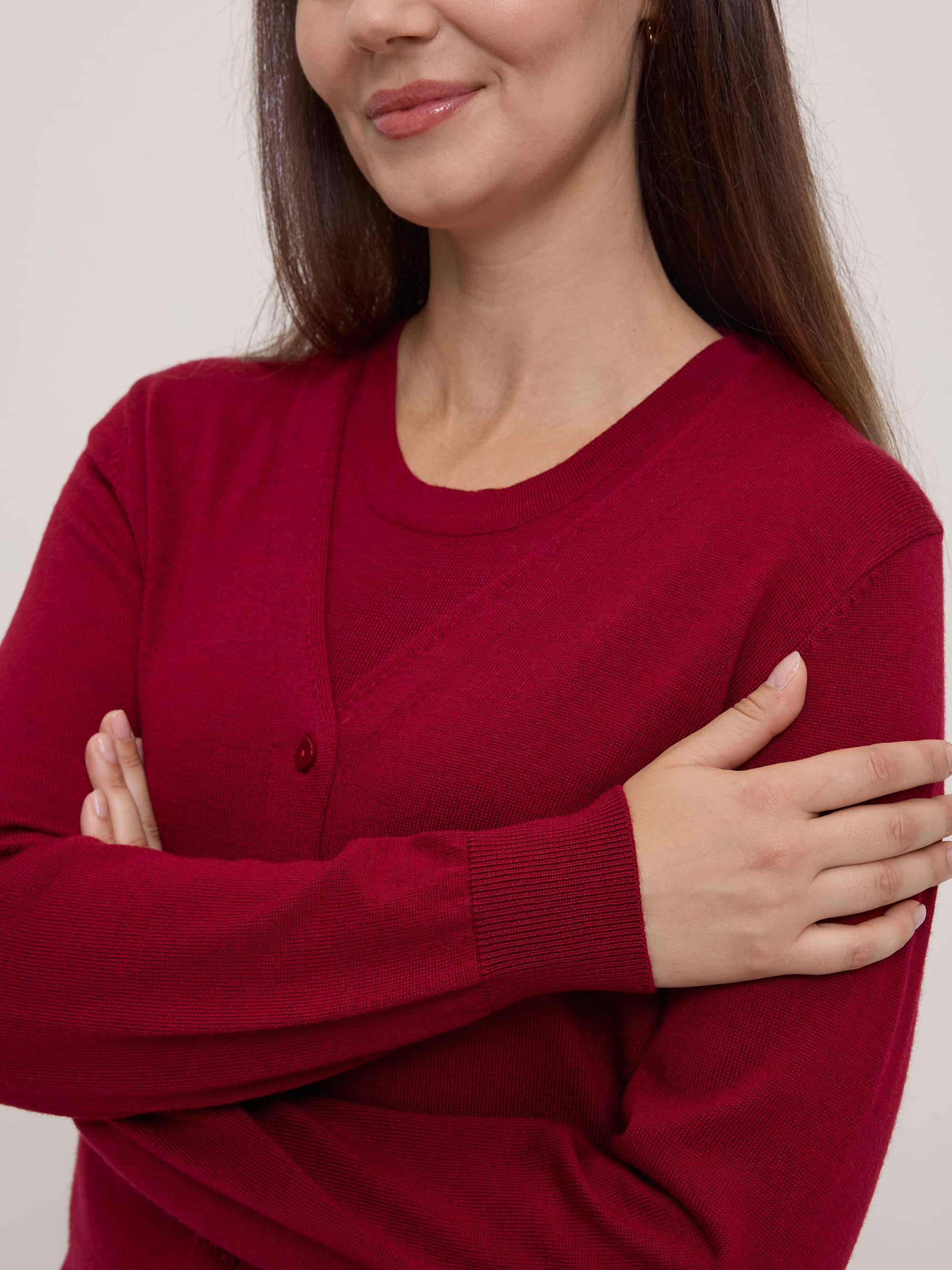 Dark red Merino Wool Cardigan Sweater Women