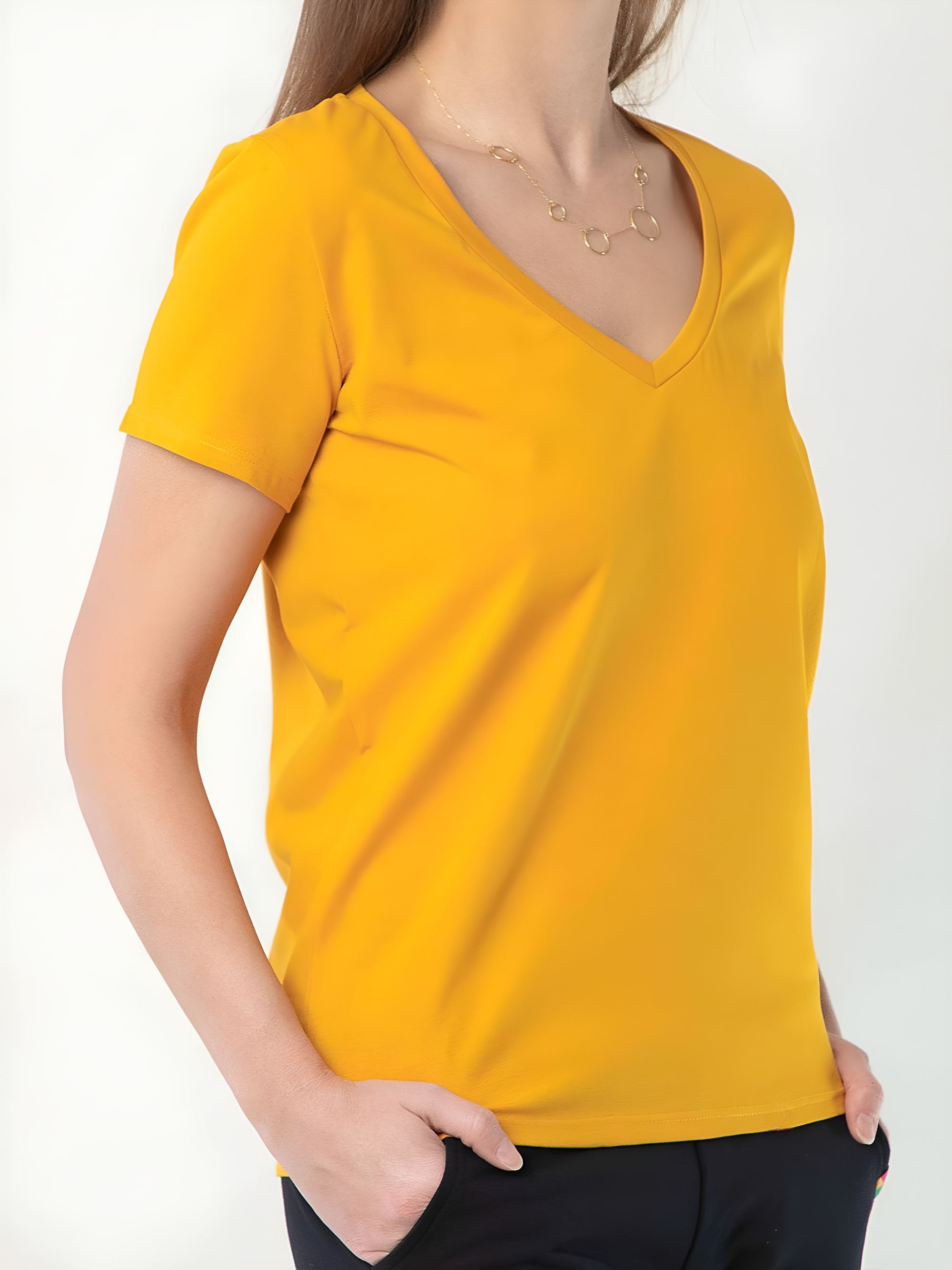 Musztardowy T-shirt damski