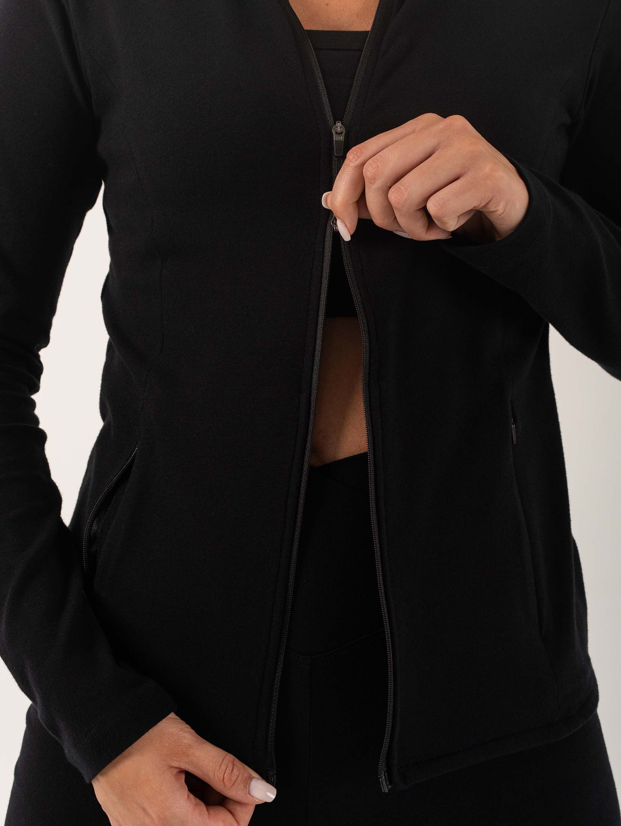 Black Active Zip-Up Hoodie Women