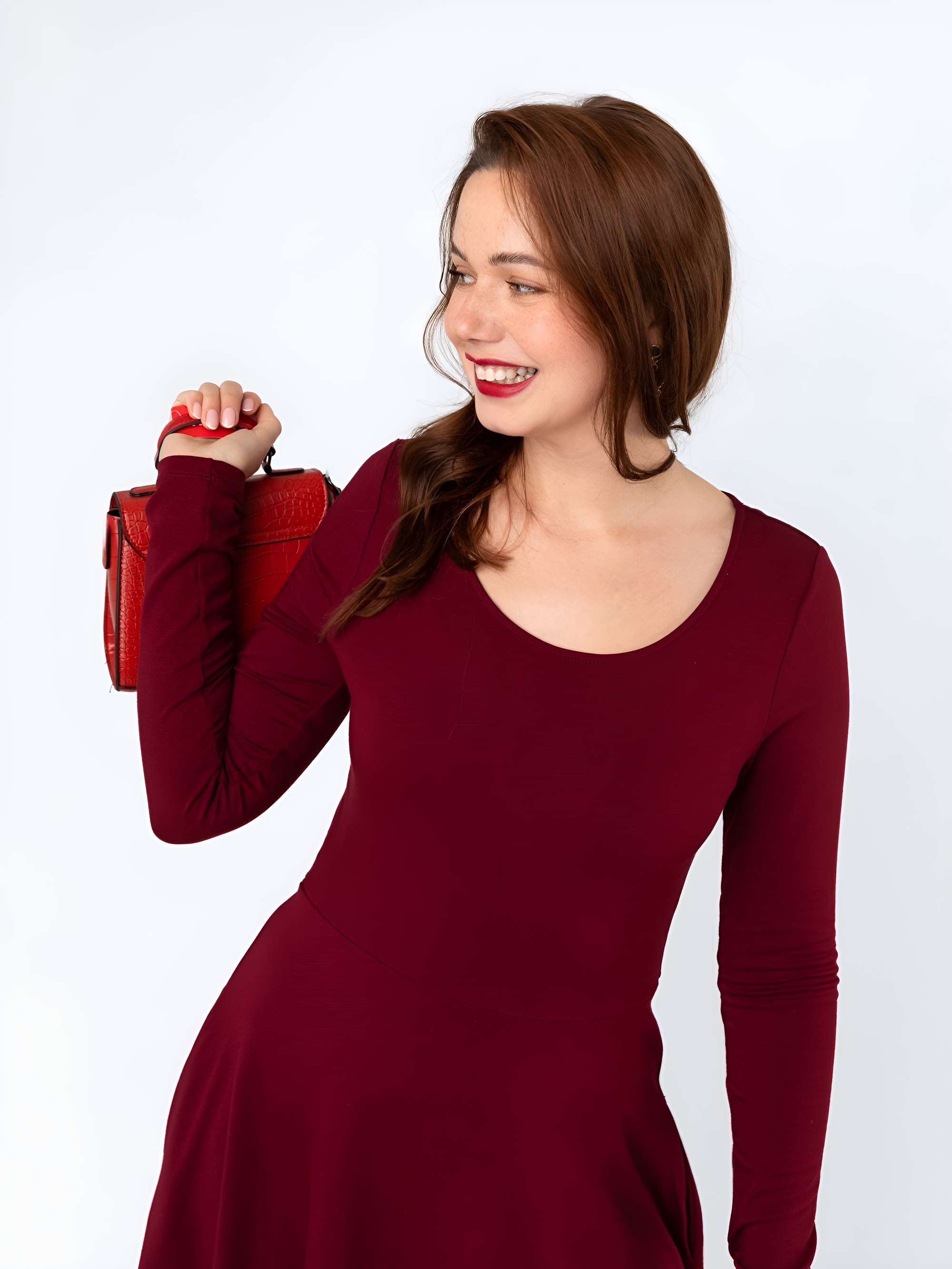 Burgundy long sleeve dress Women