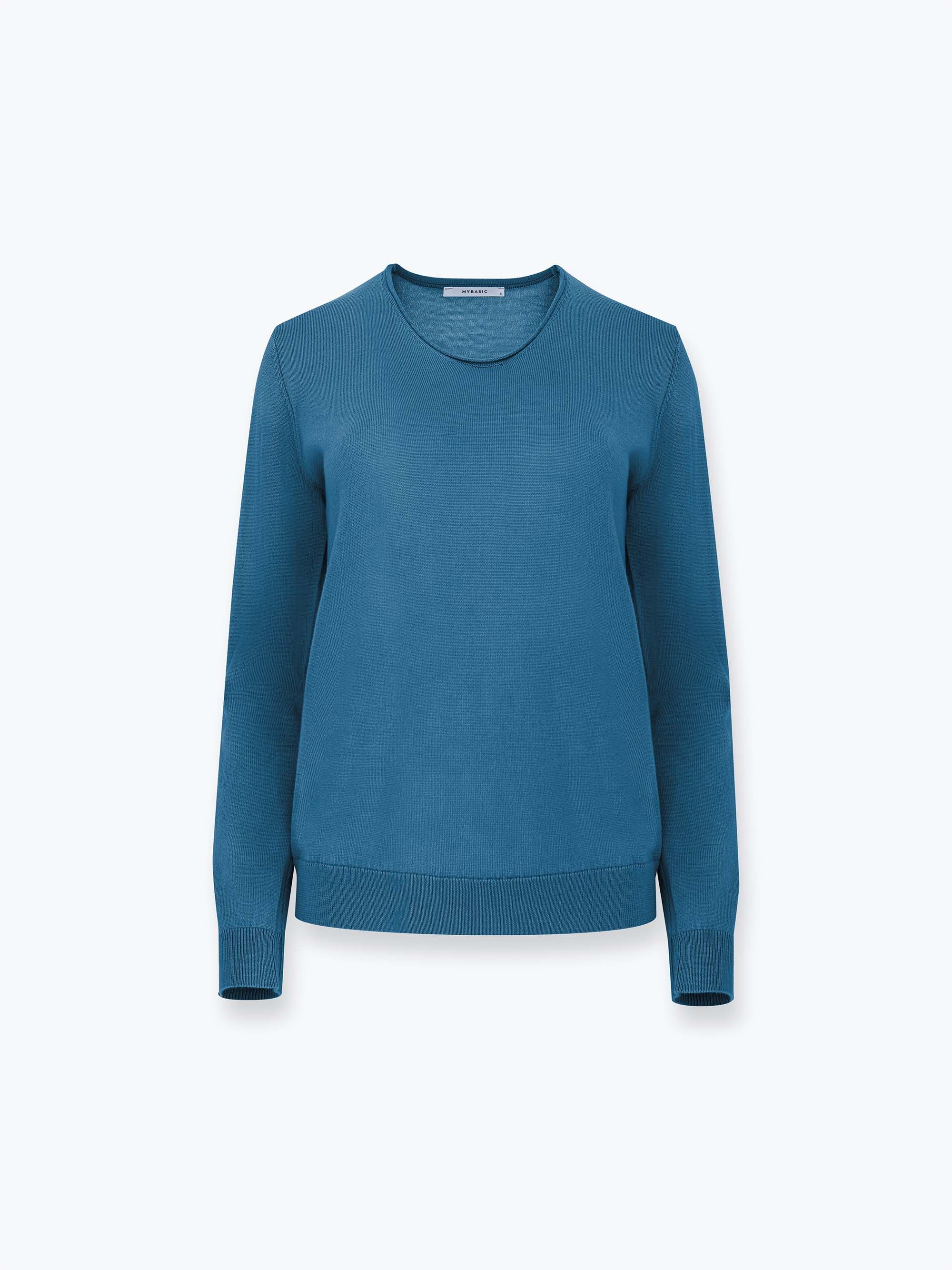 Niebieski sweter z wełny merino damski