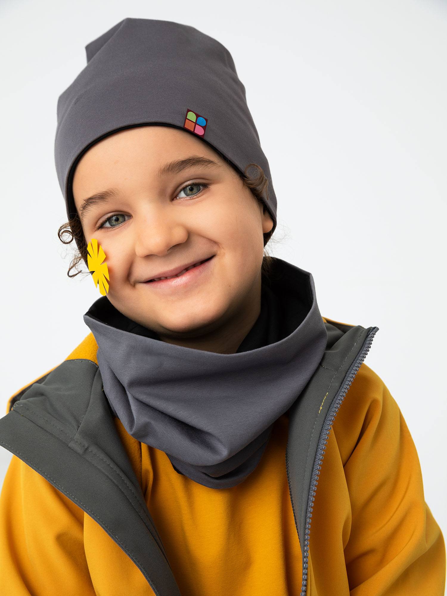 Graphite-black Reversible Beanie & Neck Warmer Set Junior