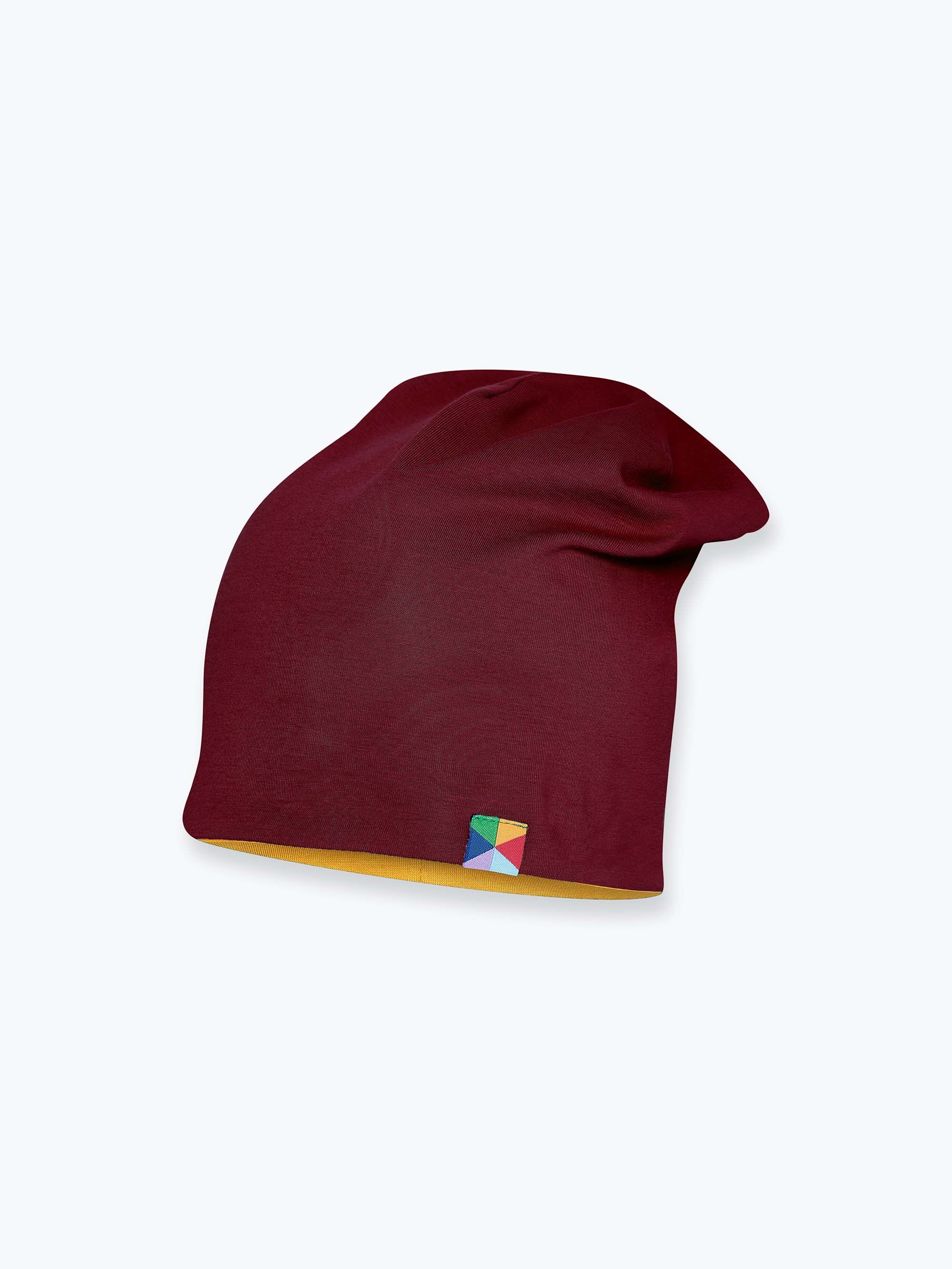 Burgundy - mustard reversible beanie hat