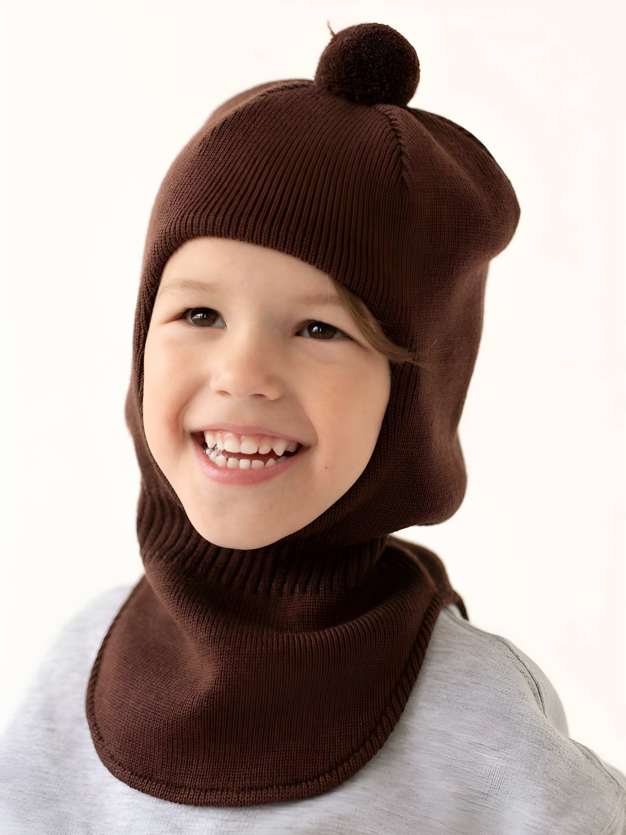 Brown merino wool balaclava Baby
