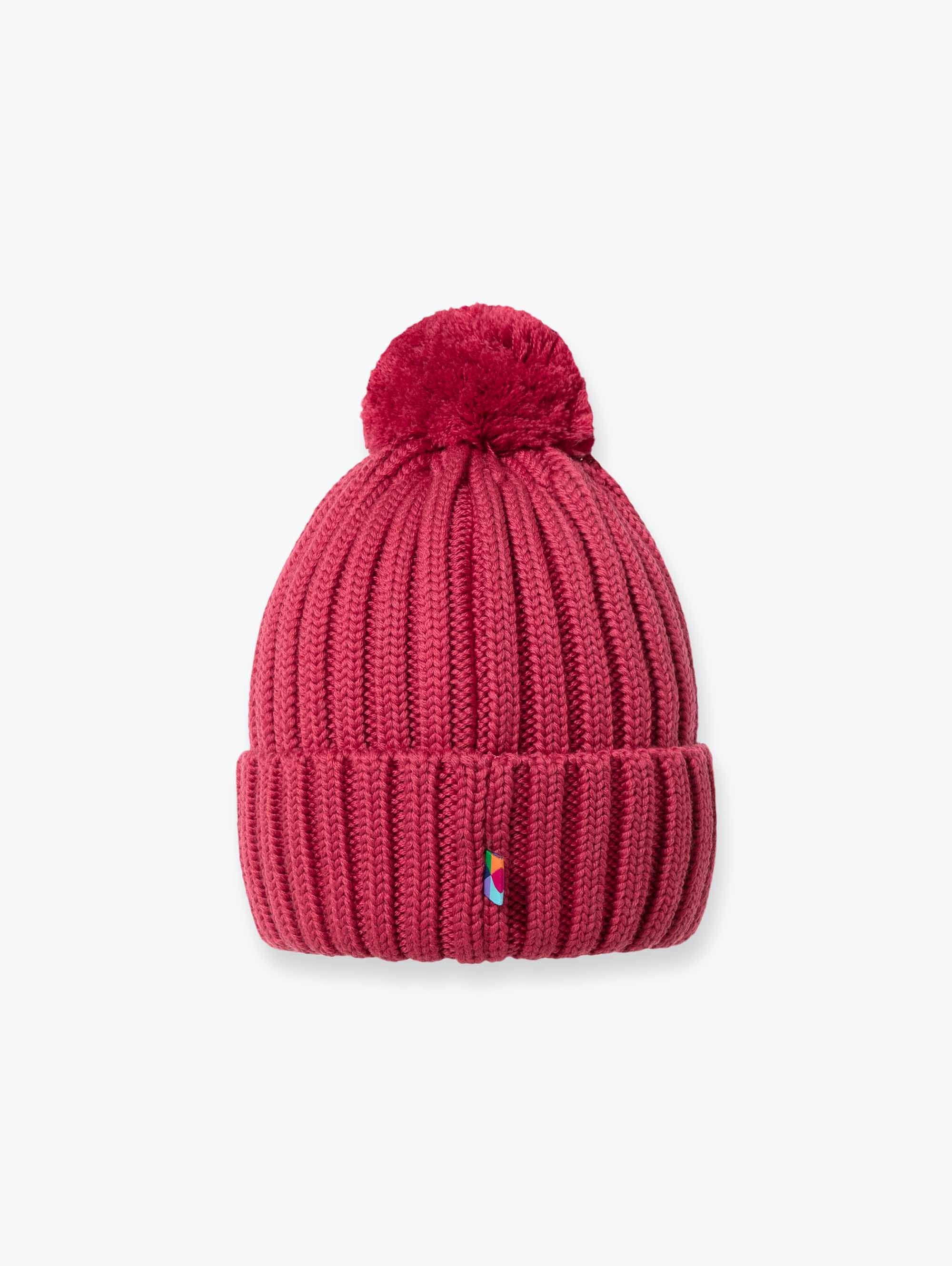 Malinowa czapka merino z pomponem
