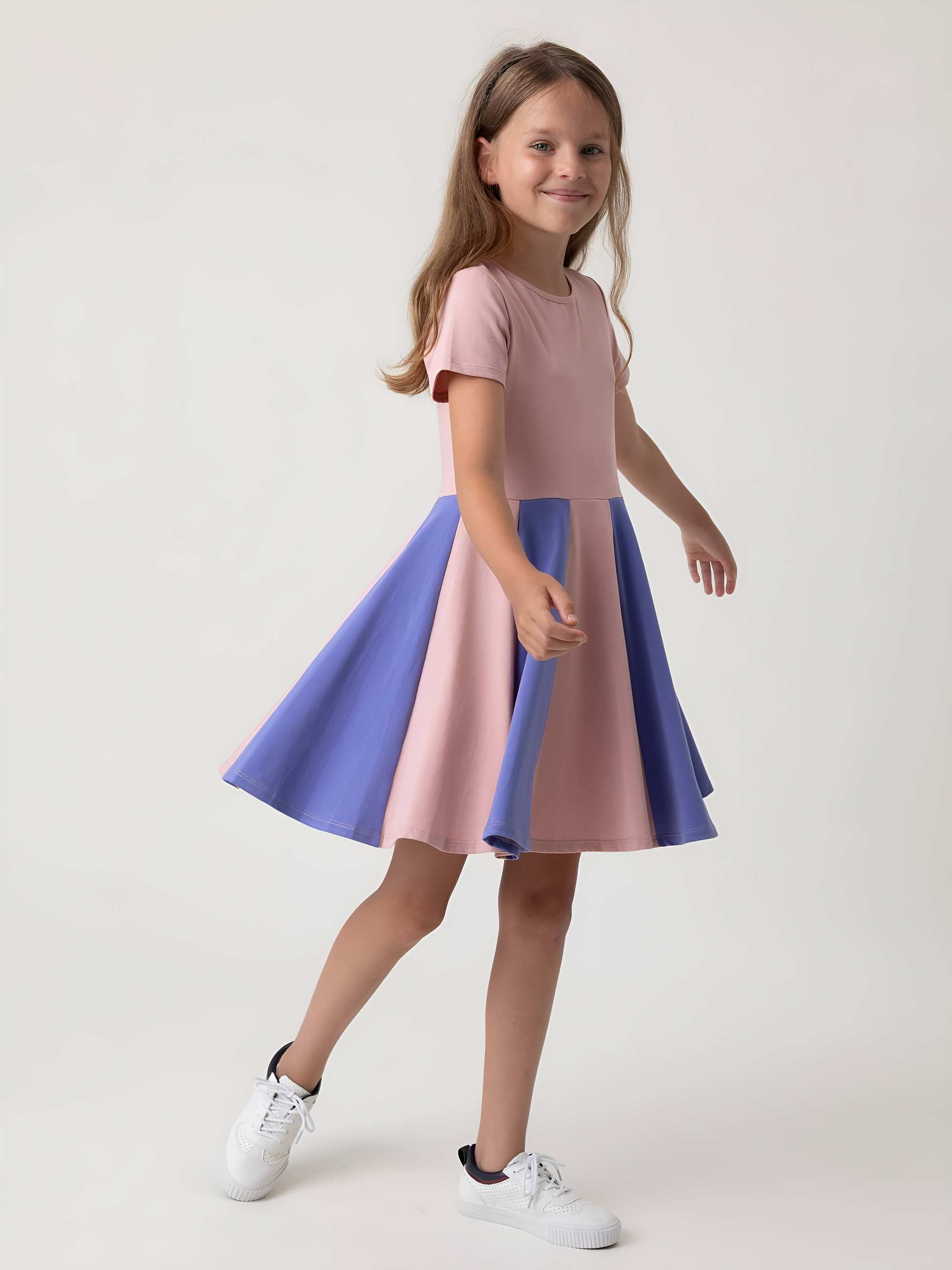 Powder pink - very peri short sleeve dress with colorful ruffle