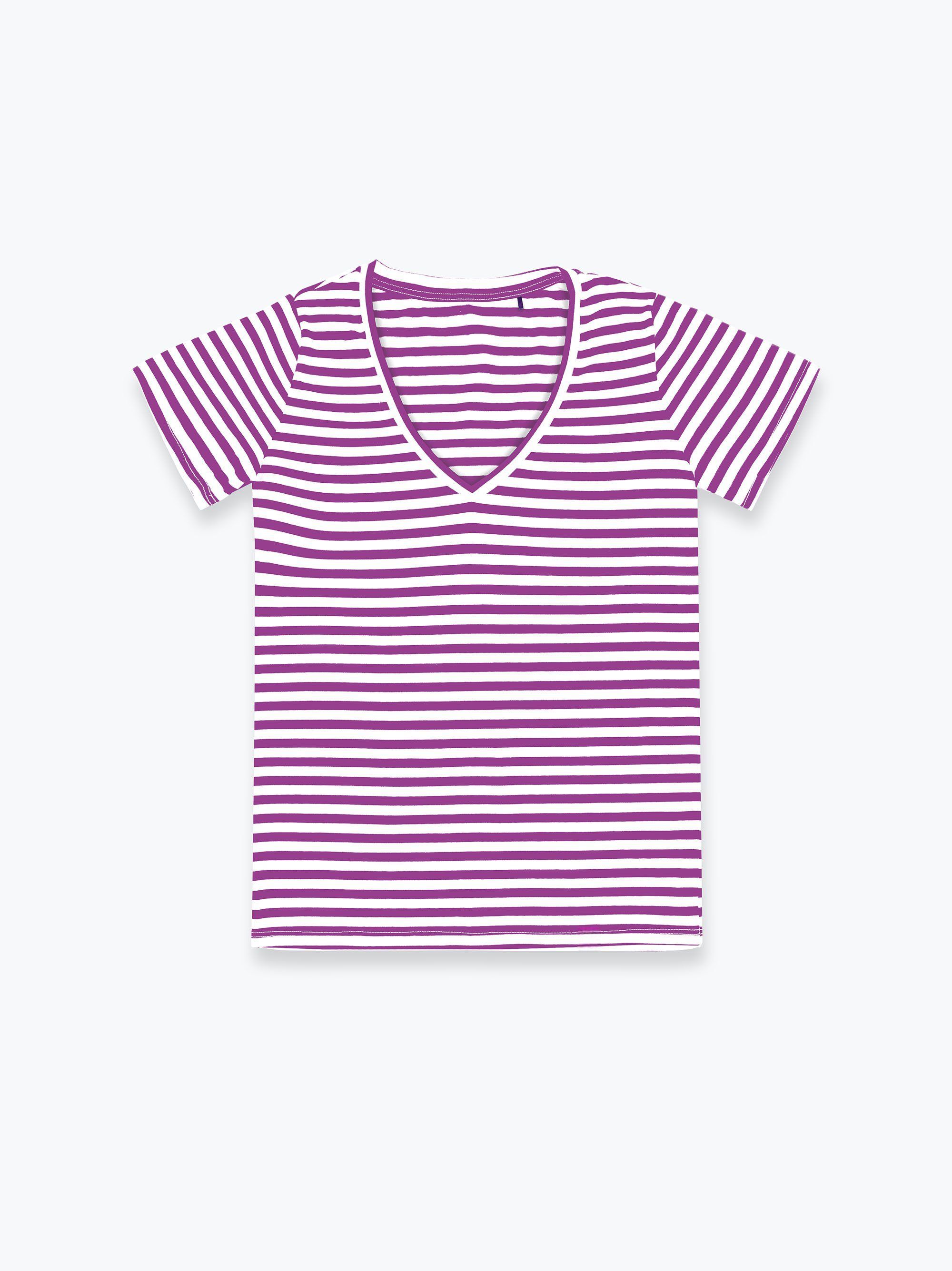 Fioletowy t-shirt damski w paski