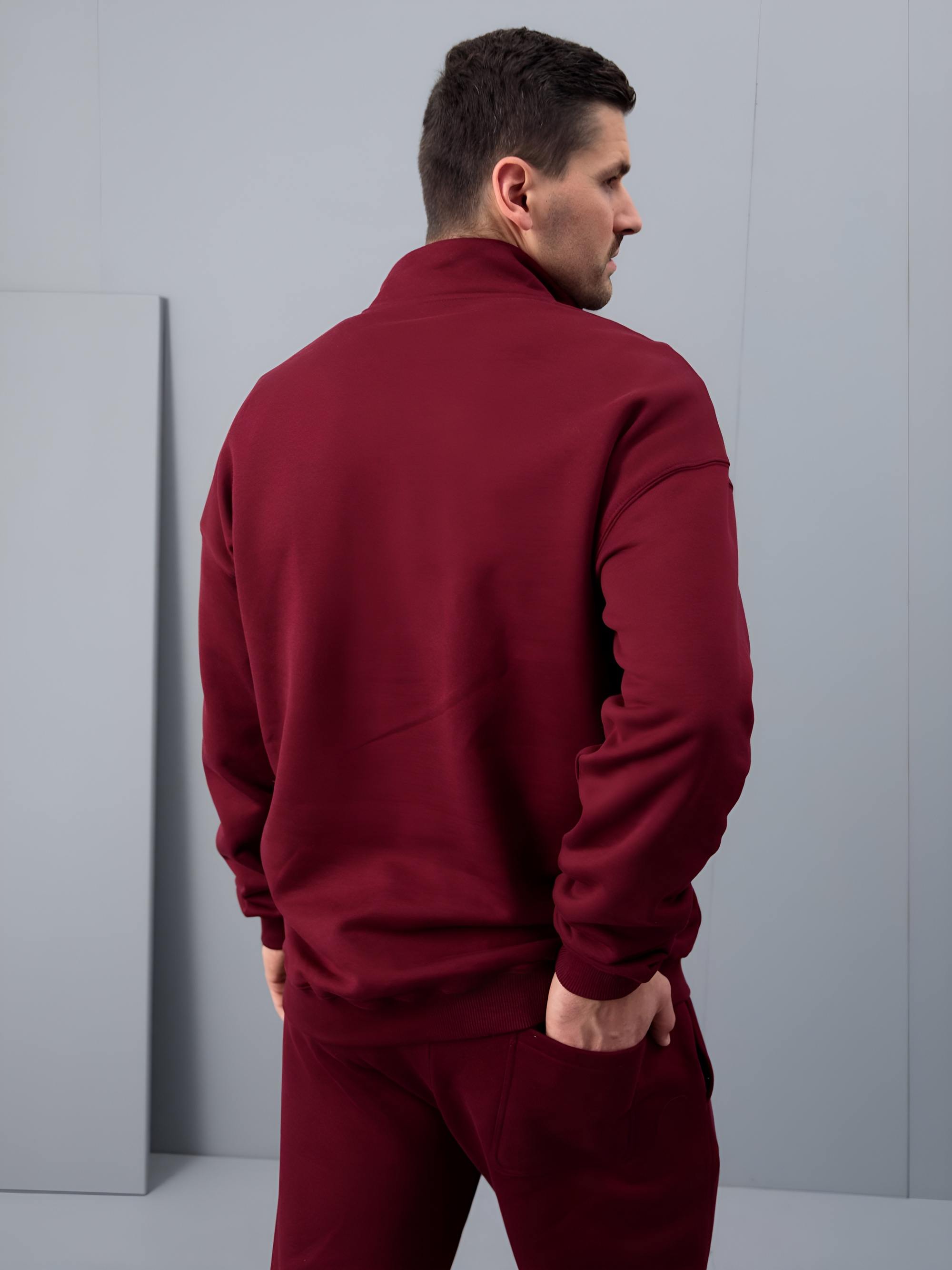 Bordowa bluza przez głowę ze stójką męska