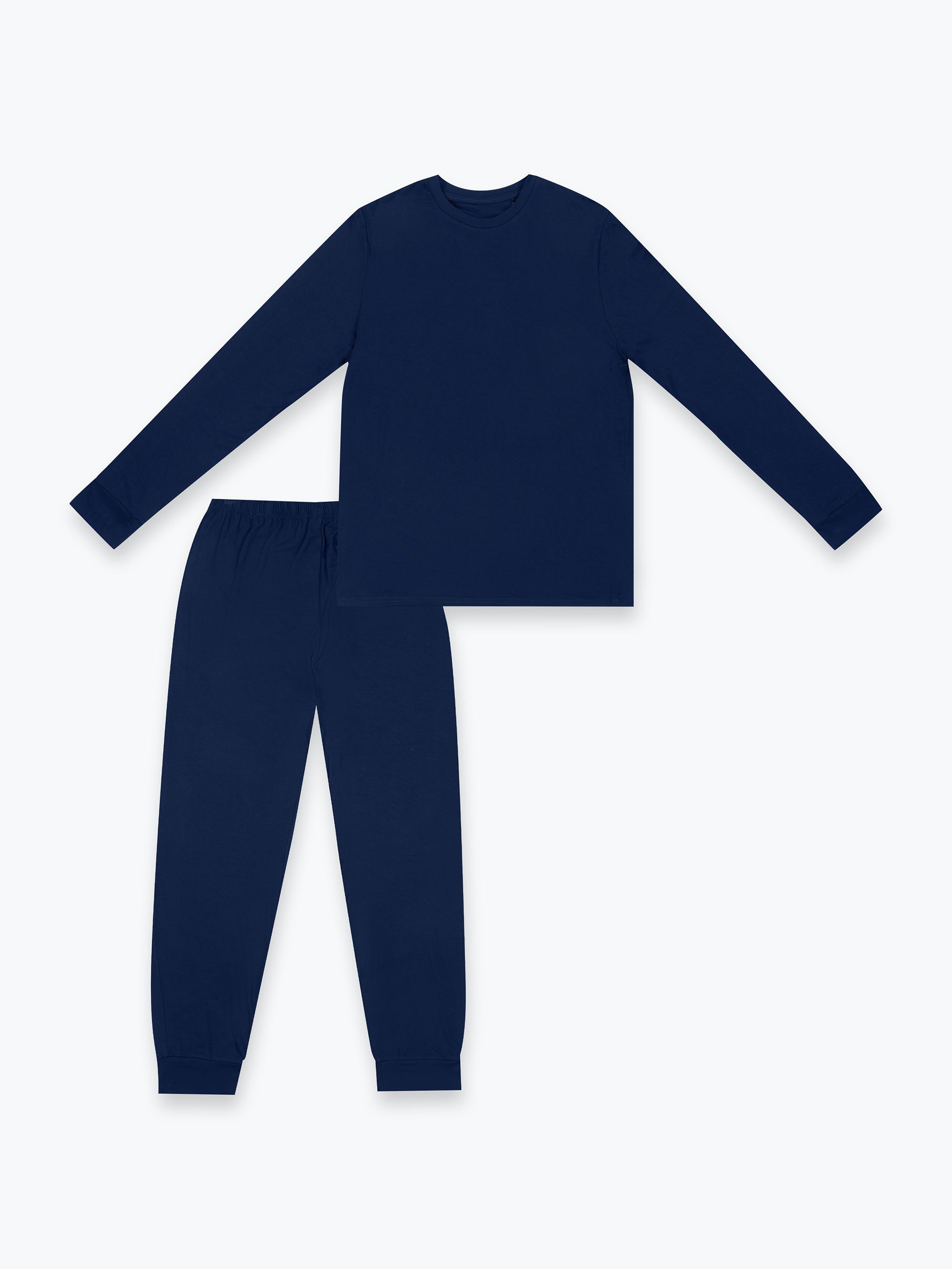 Navy blue Men’s pajama set with long sleeves and legs