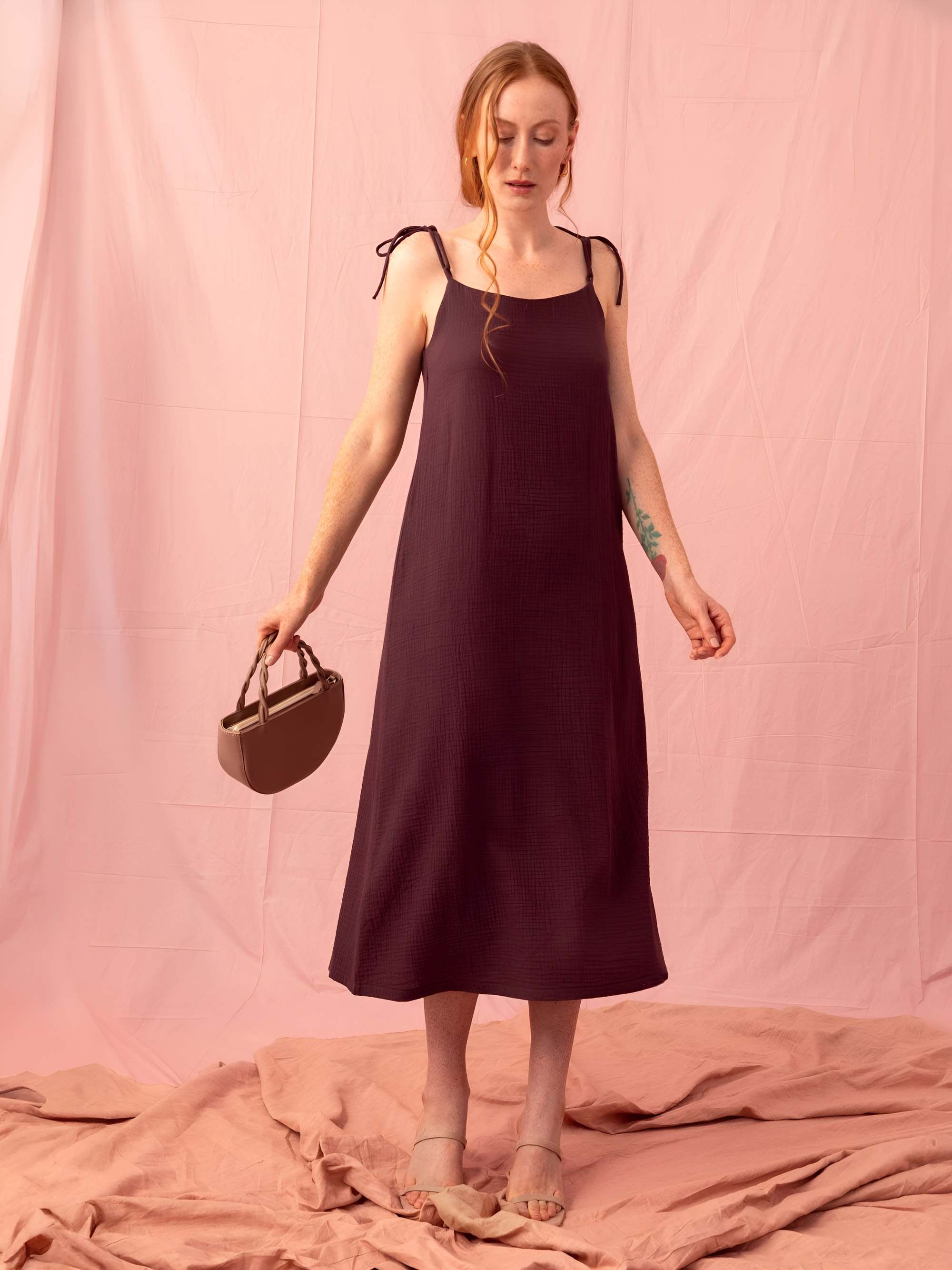 Plum muslin strappy dress Women