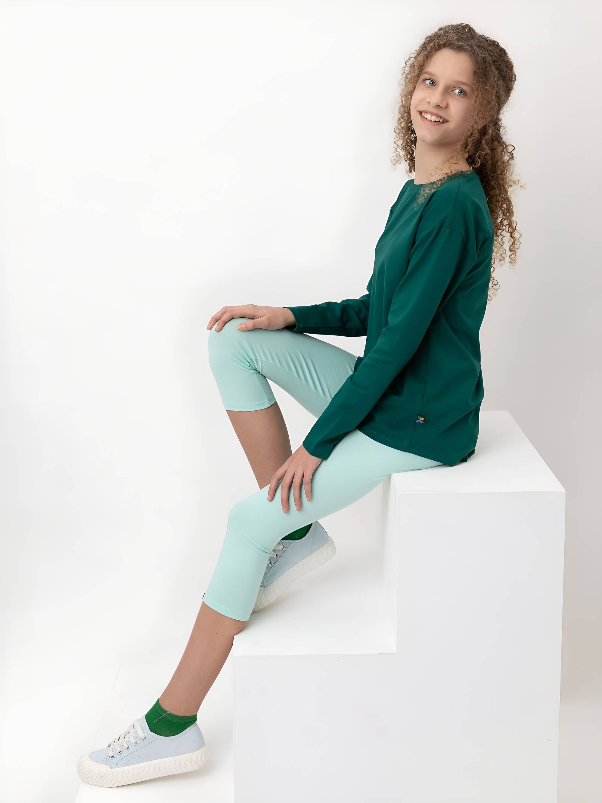Miętowe legginsy 3/4 Junior