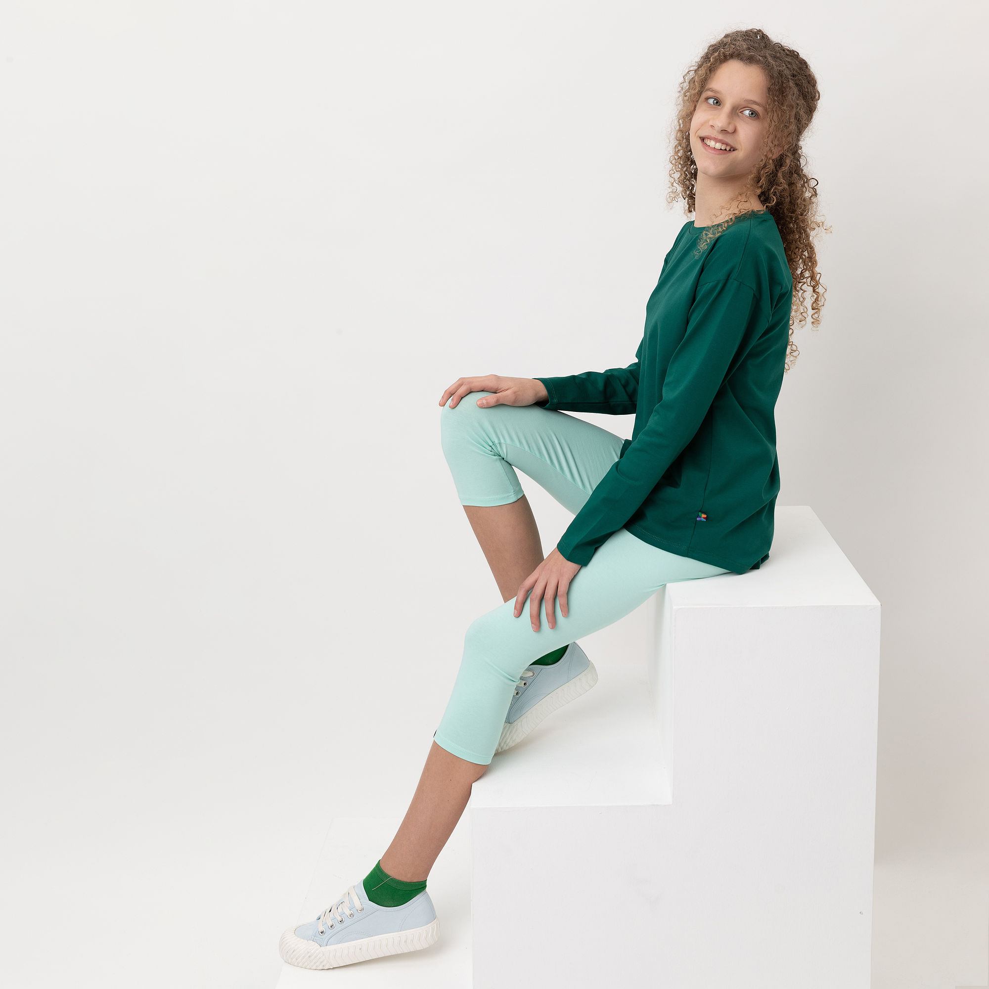 Miętowe legginsy 3/4 Junior