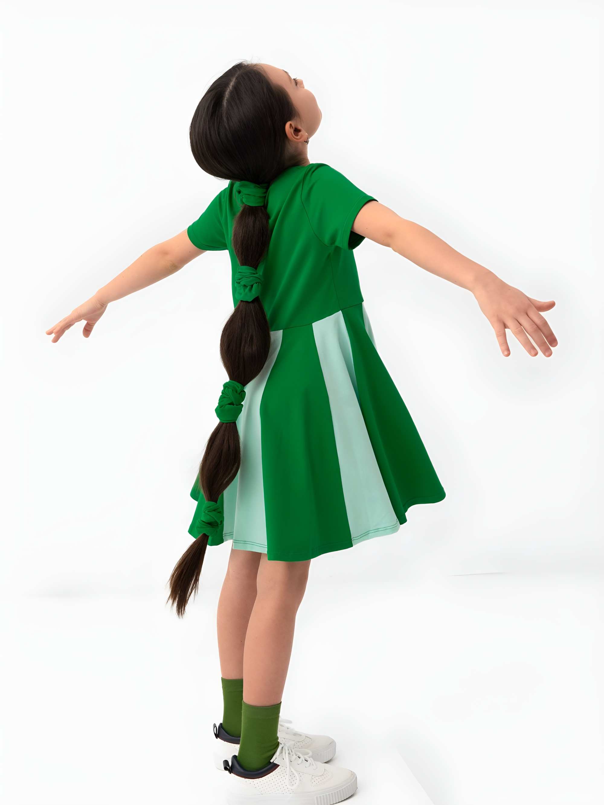 Green - mint short sleeve dress with colorful ruffle