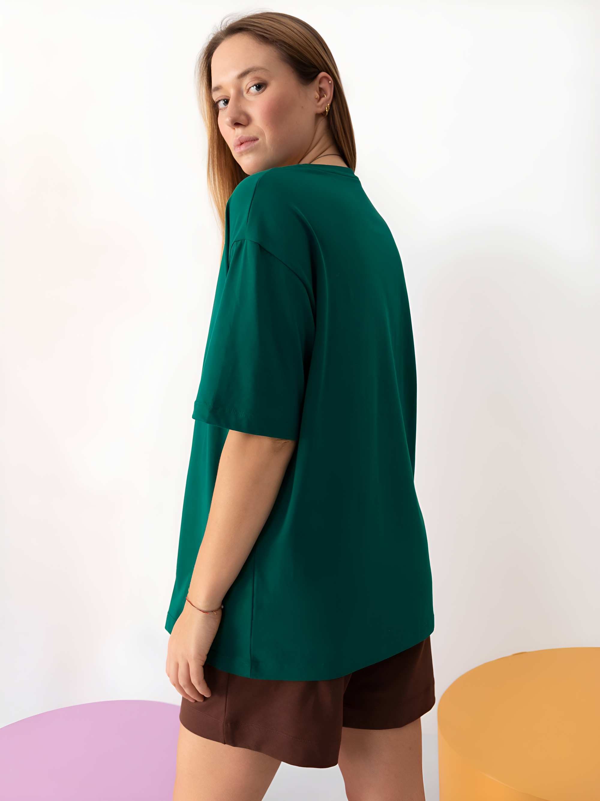 Butelkowozielony T-shirt oversize damski