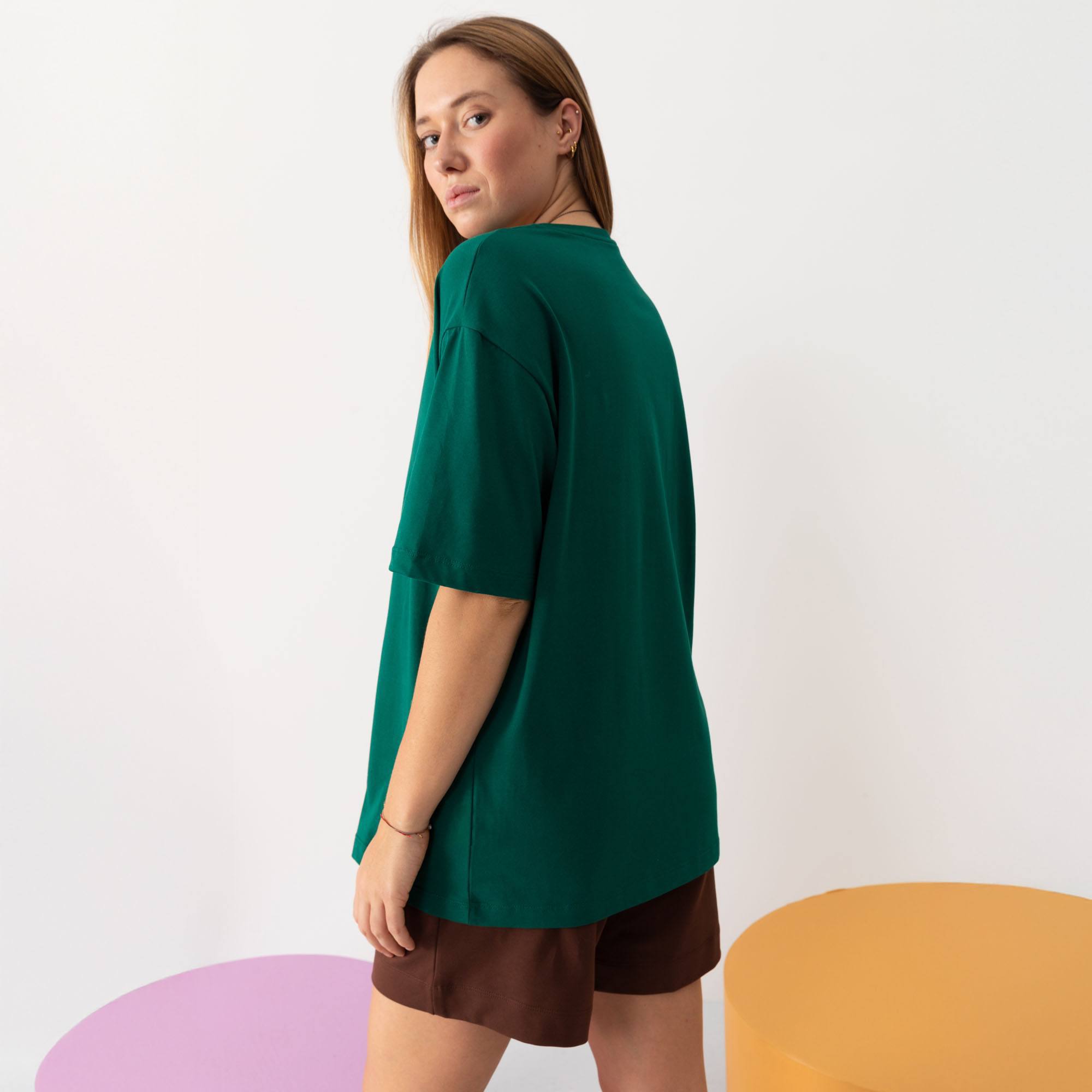 Butelkowozielony T-shirt oversize damski