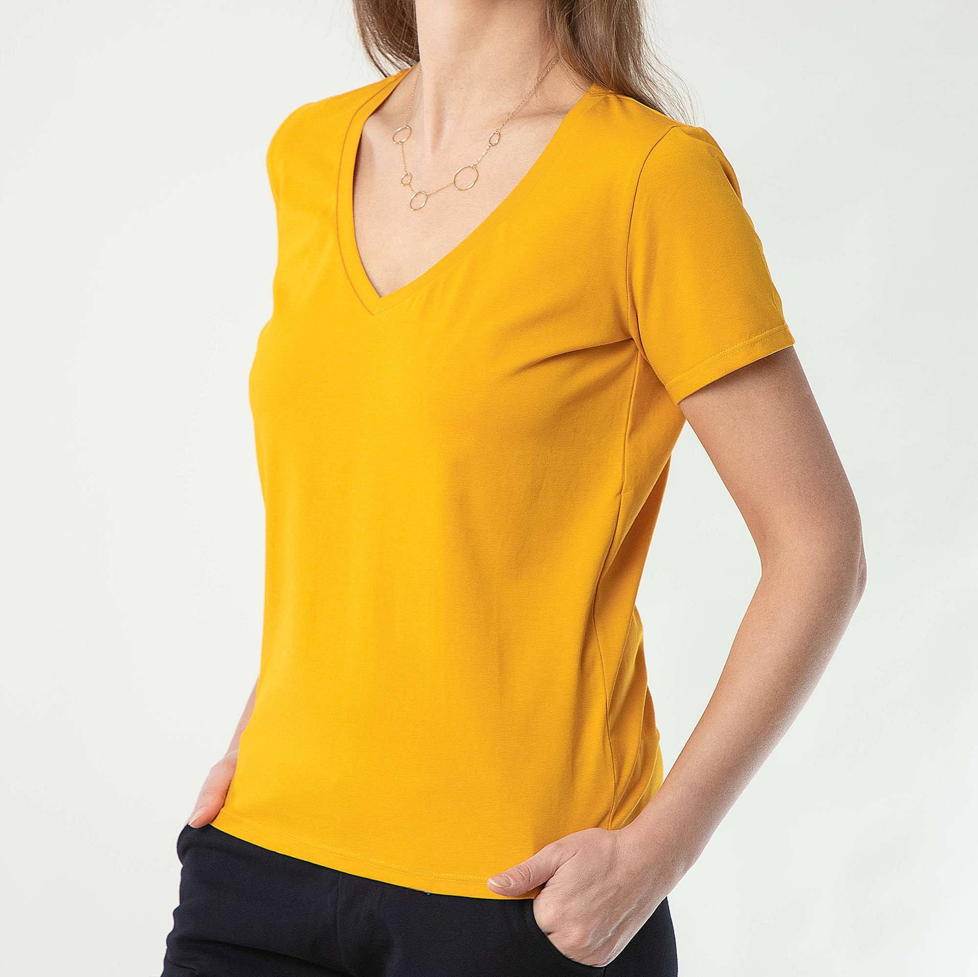 Musztardowy T-shirt damski