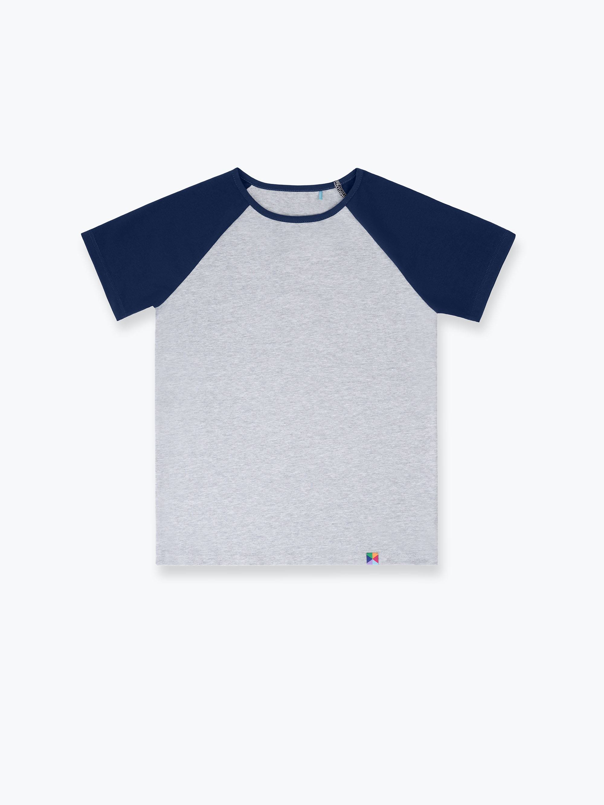Szaro-granatowa koszulka baseball z krótkim rękawem