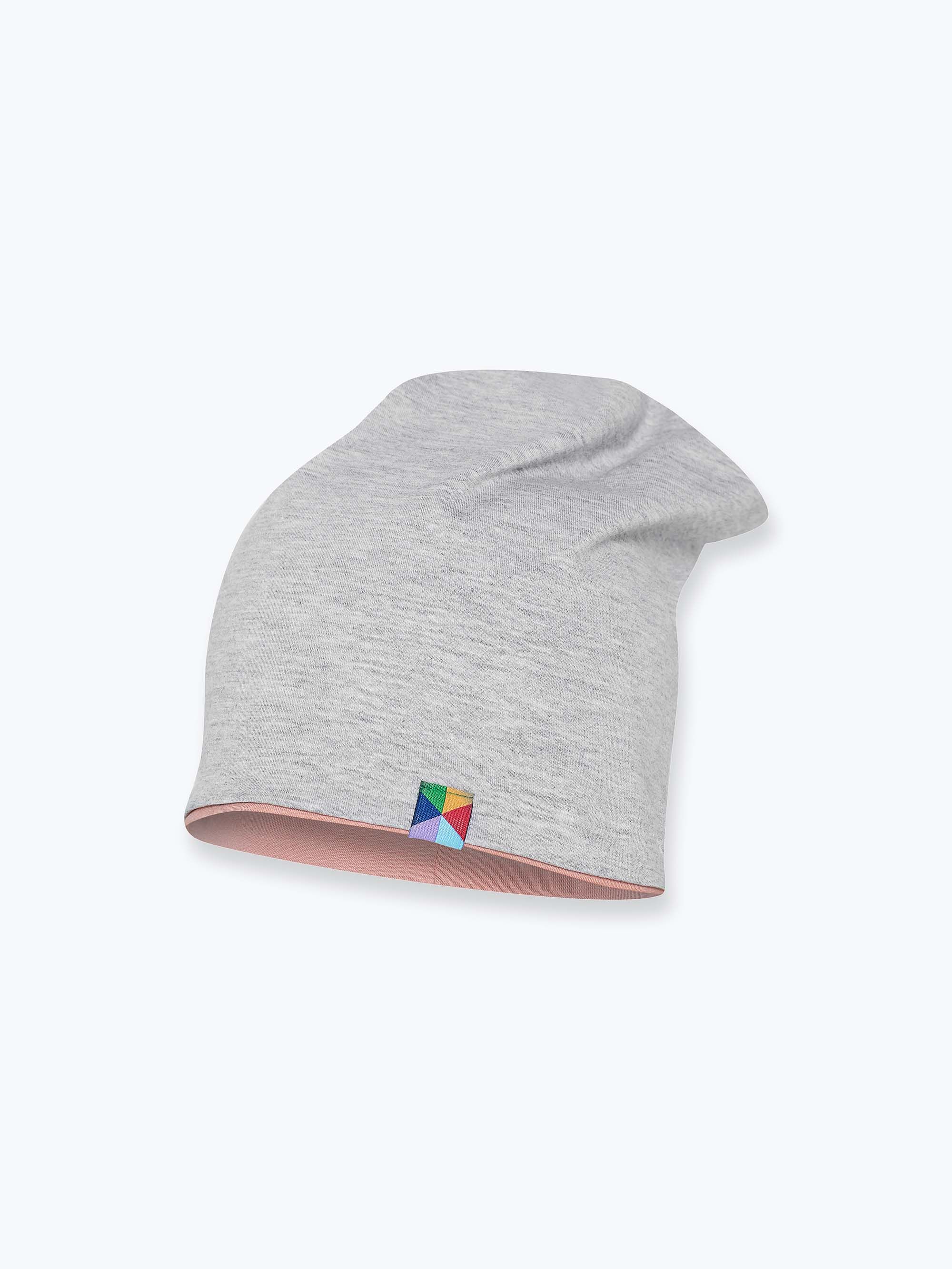 Powder pink - grey reversible beanie hat