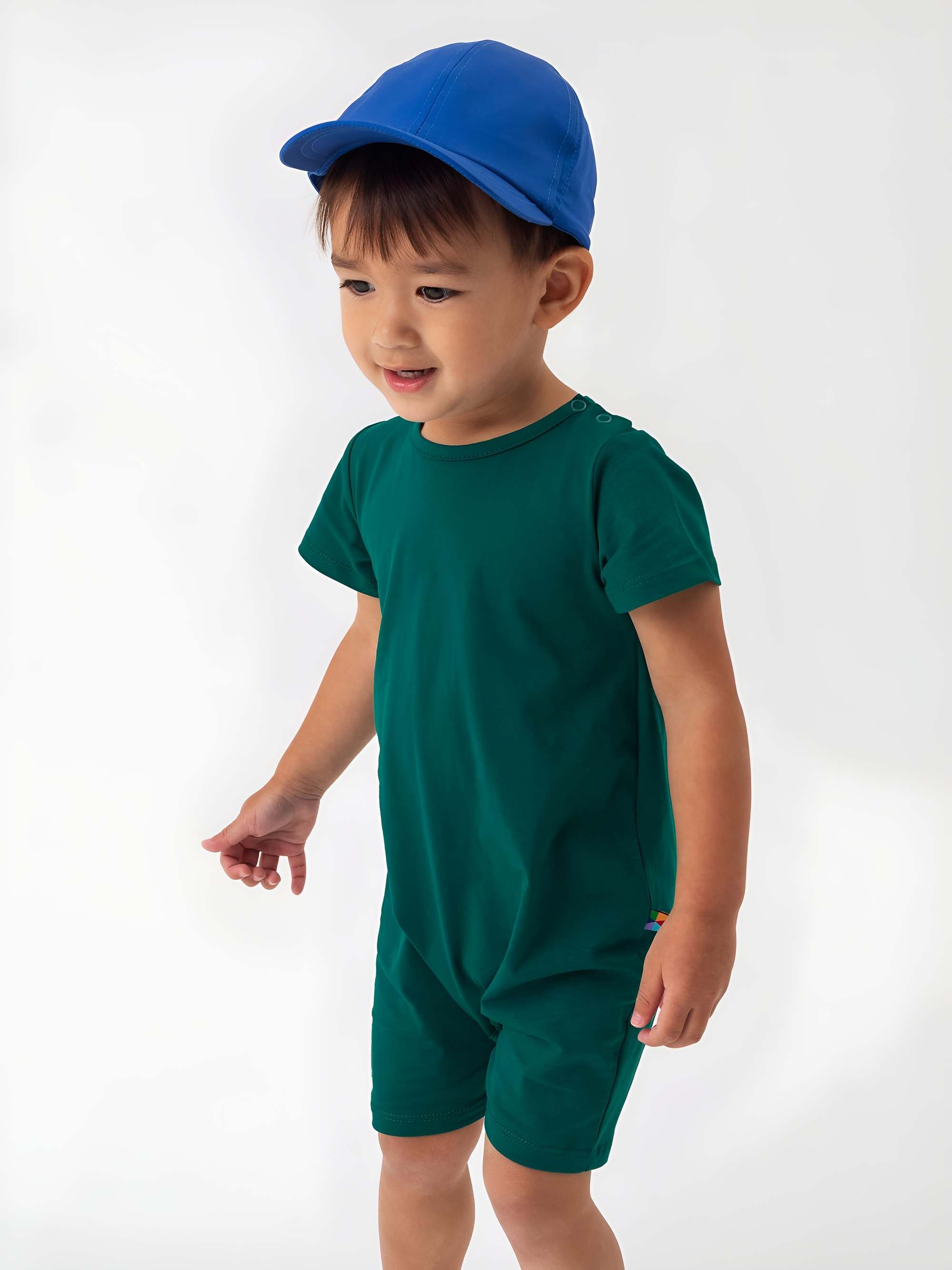 Bottle-green short sleeve romper