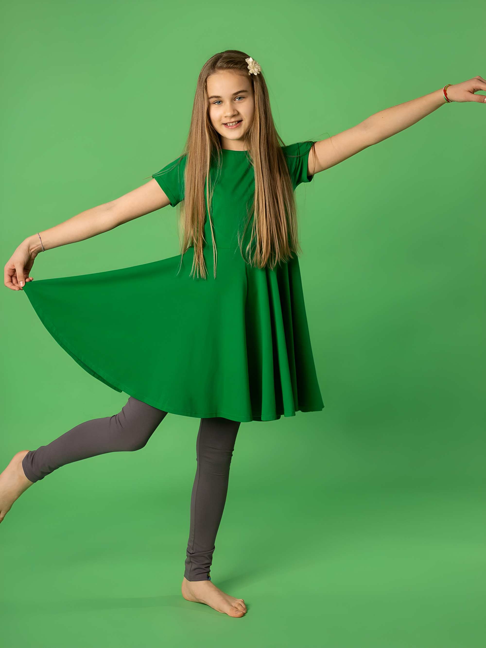 Zielona sukienka z krótkim rękawem Junior