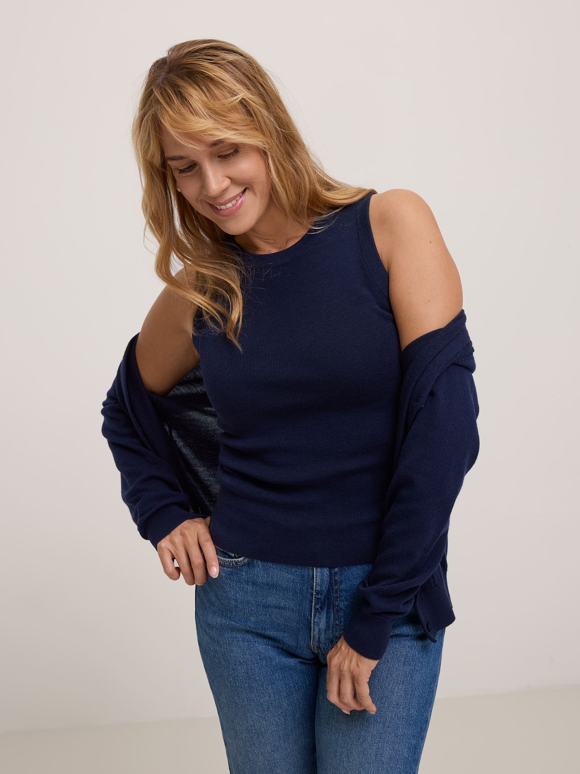 Navy blue Sleeveless Merino Wool Top Women