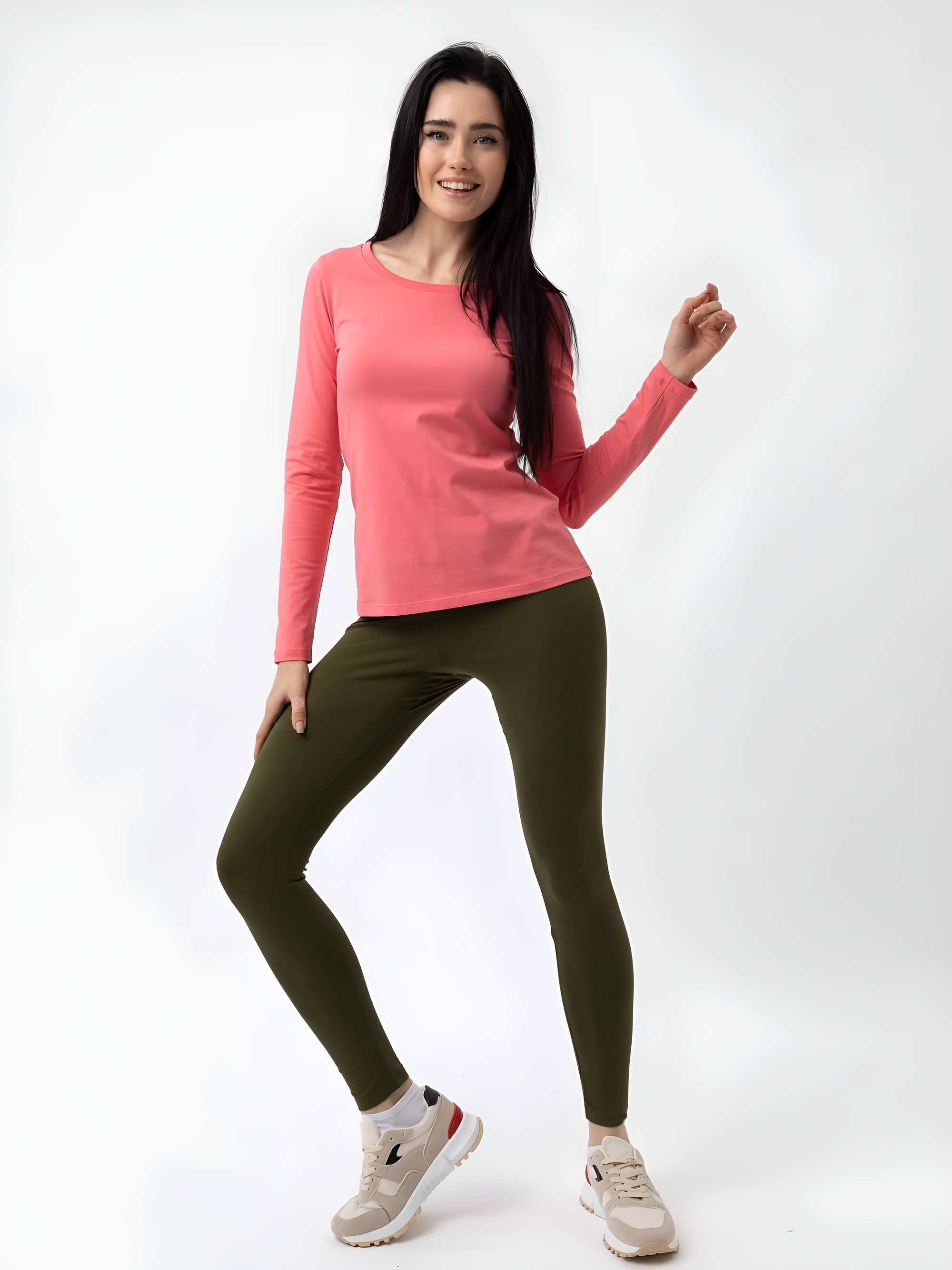 Khaki legginsy z gumką w pasie