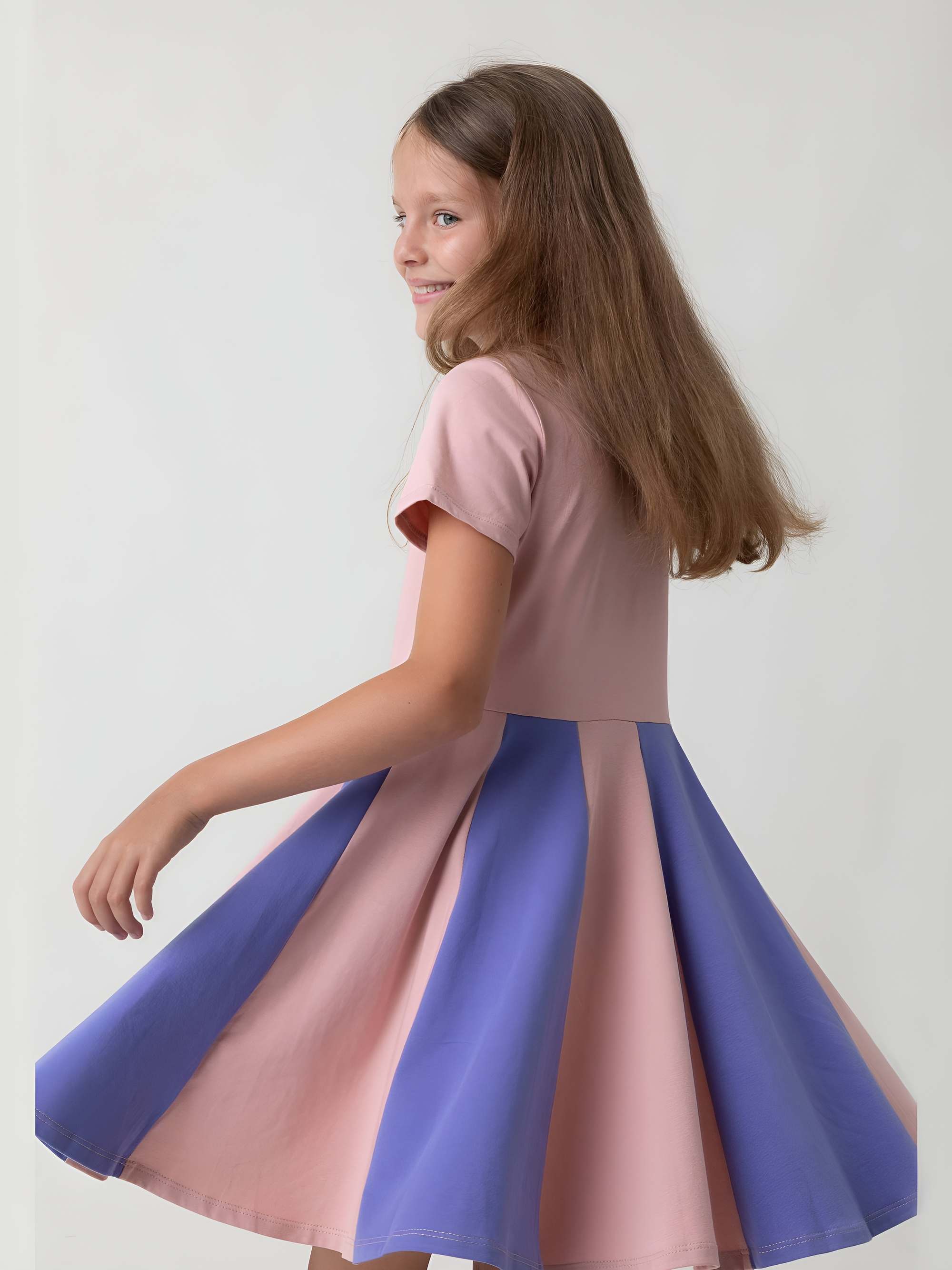 Powder pink - very peri short sleeve dress with colorful ruffle
