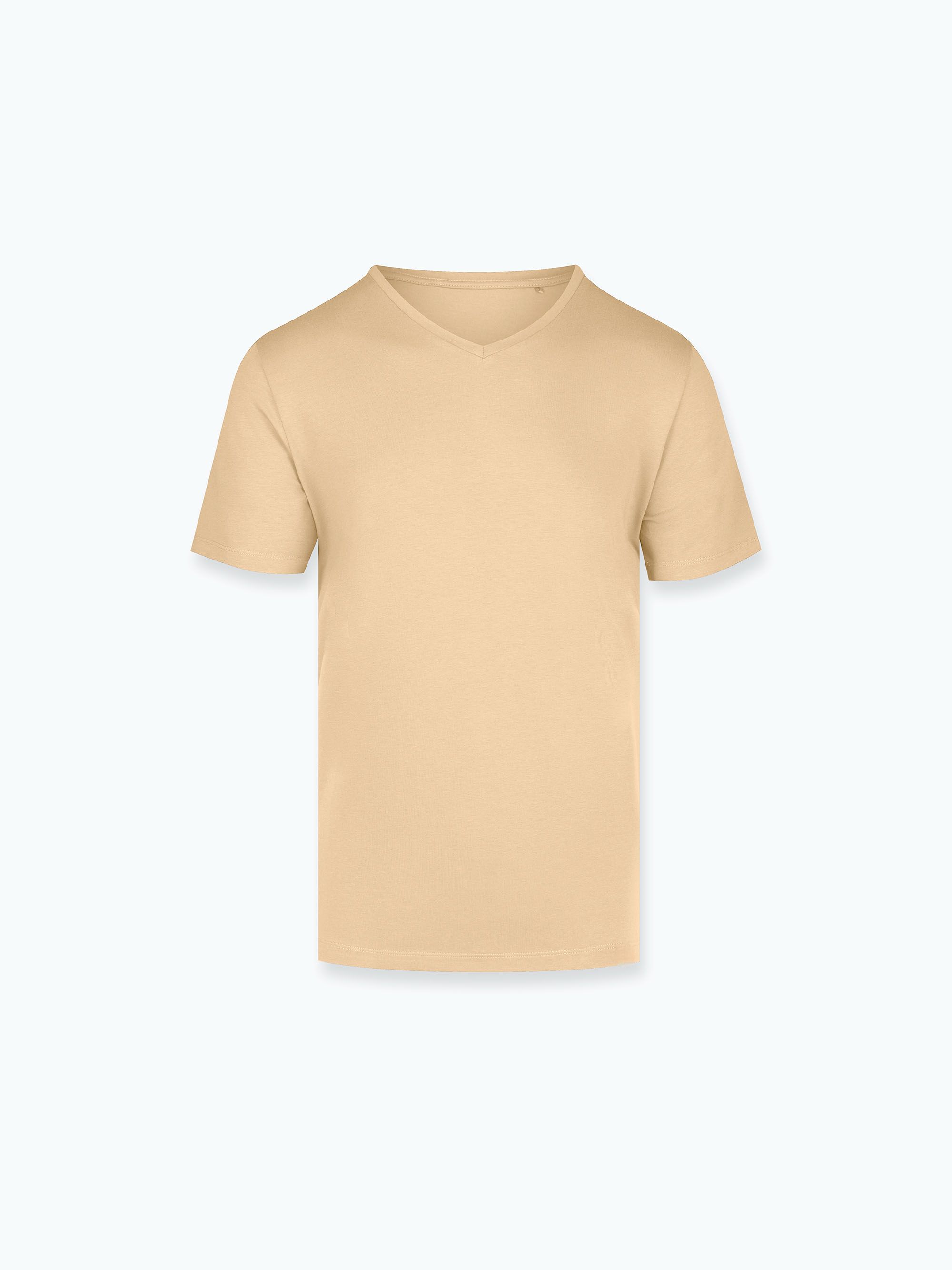 Beżowy t-shirt w serek męski
