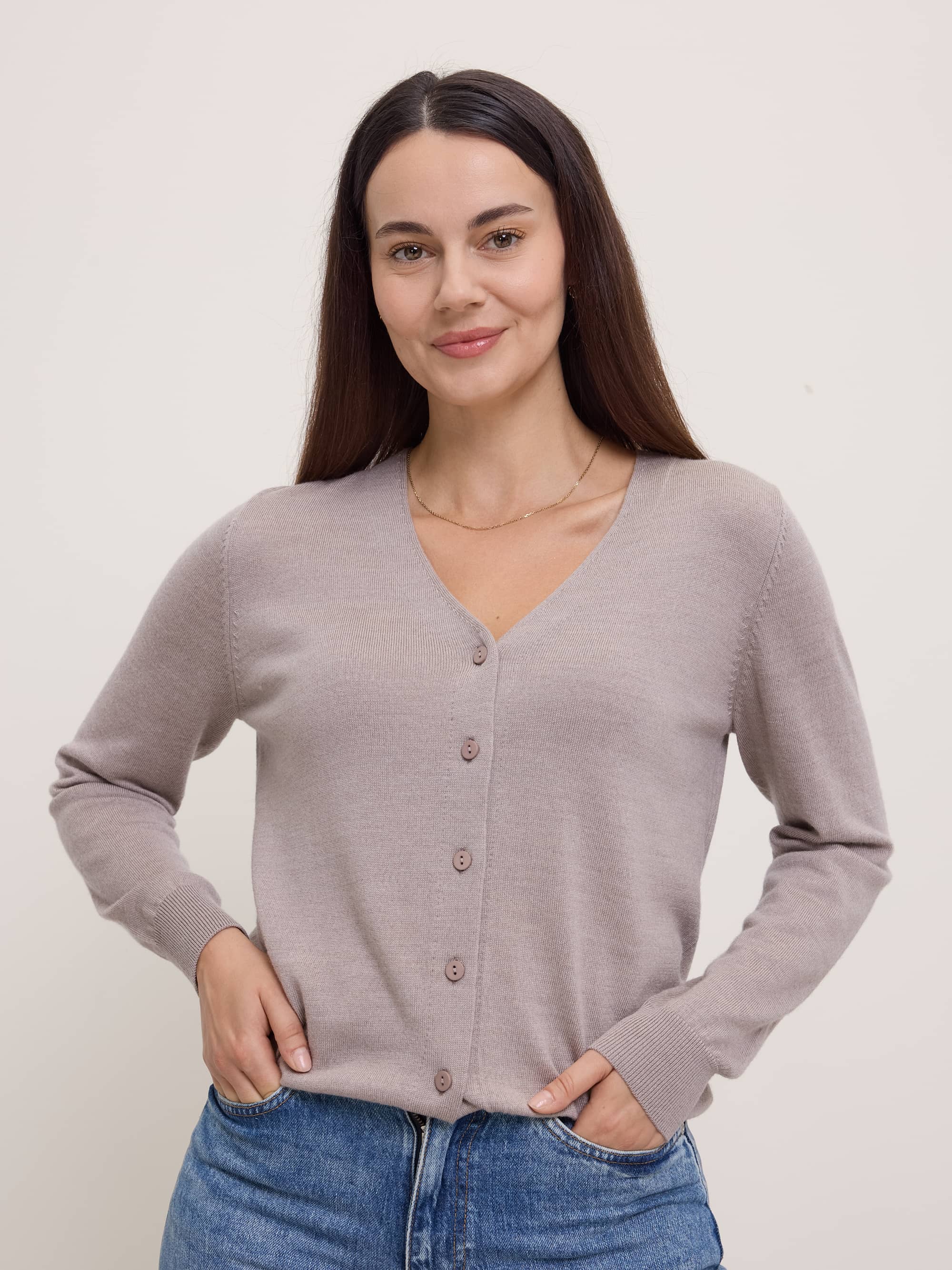 Light brown Merino Wool Cardigan Sweater Women