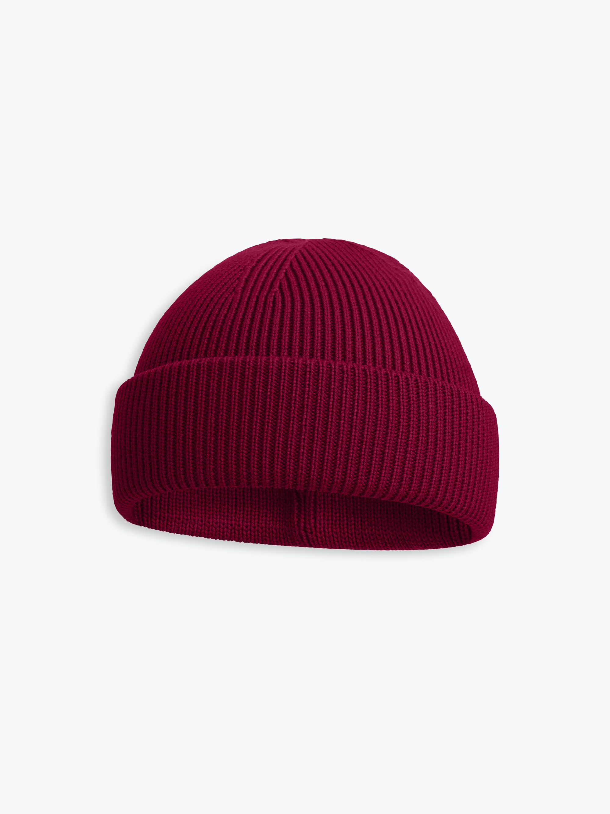 Dark red Merino Double Cuff Beanie