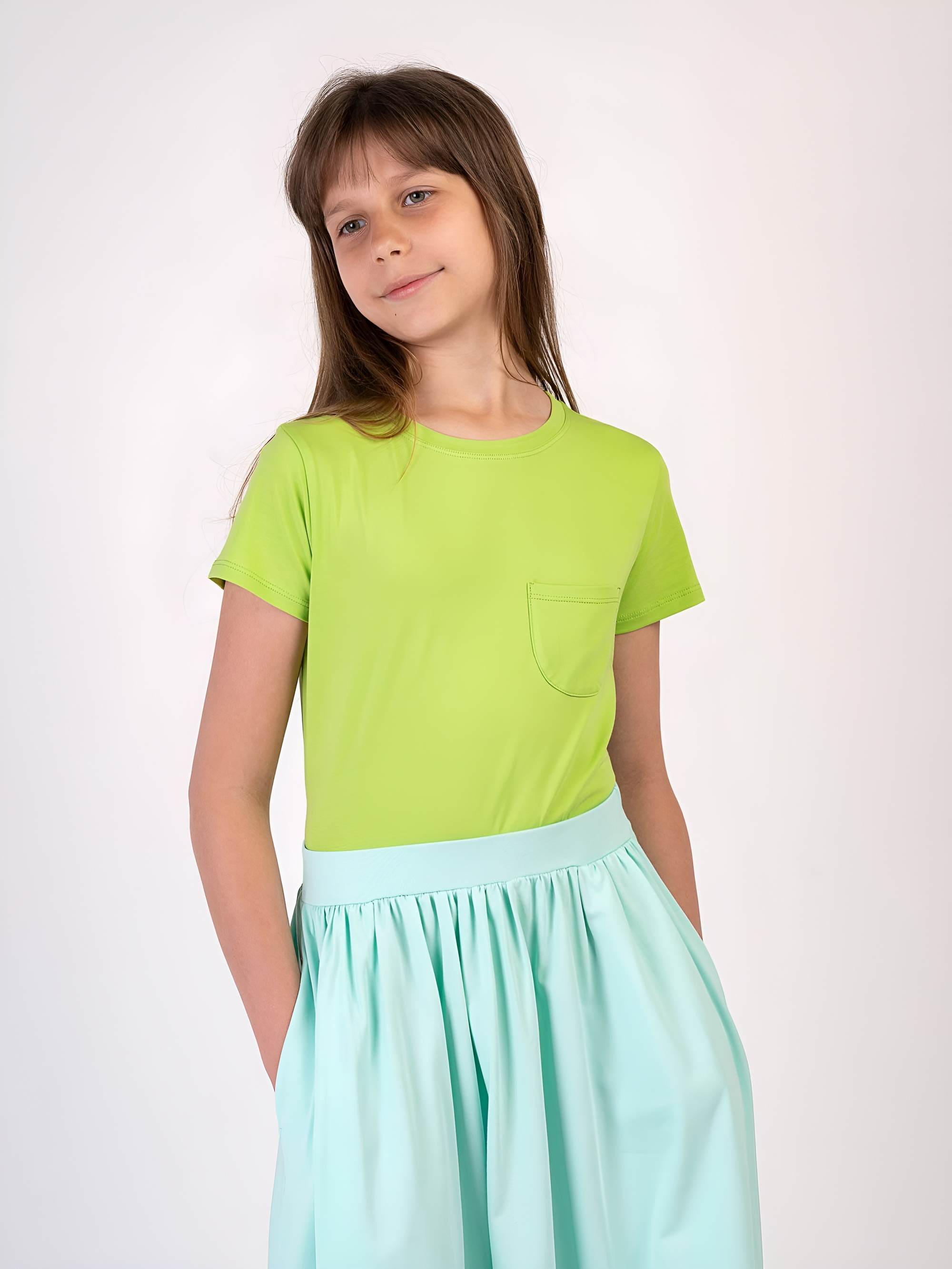 Limonkowy T-shirt z kieszonką Junior