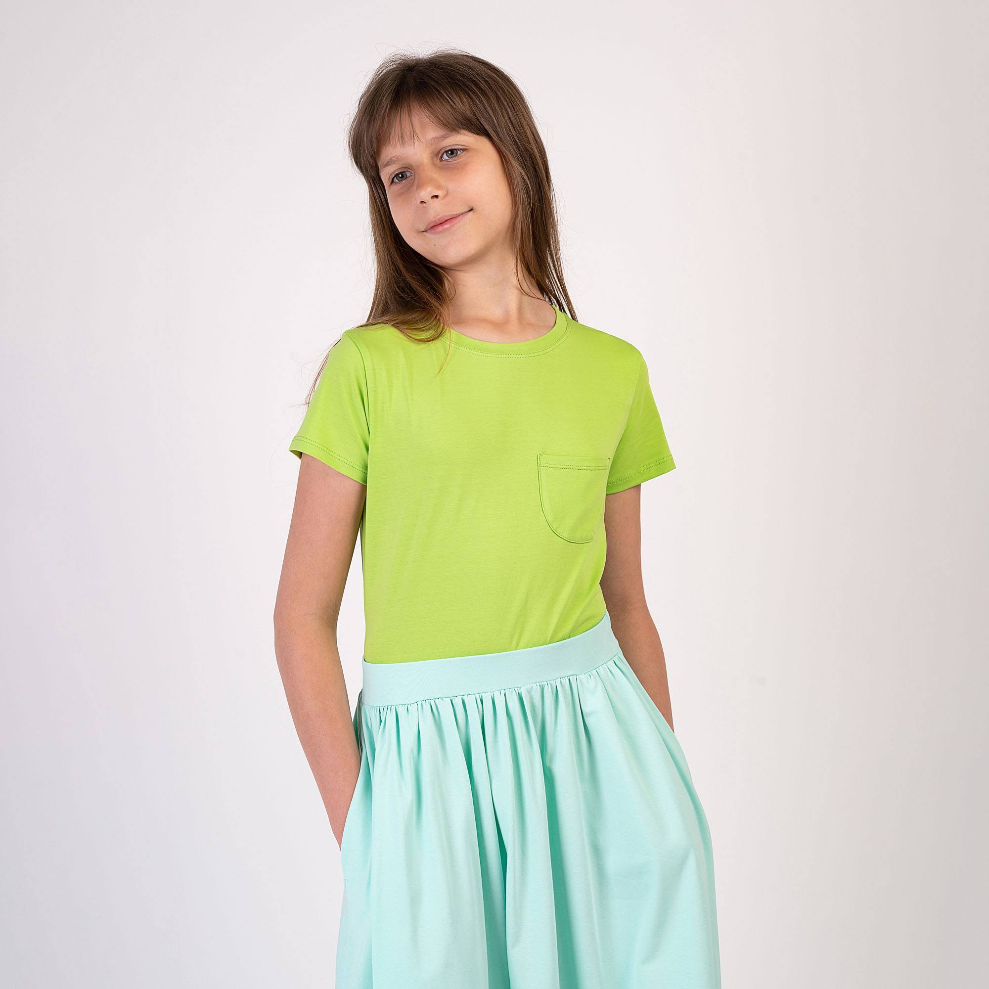Limonkowy T-shirt z kieszonką Junior