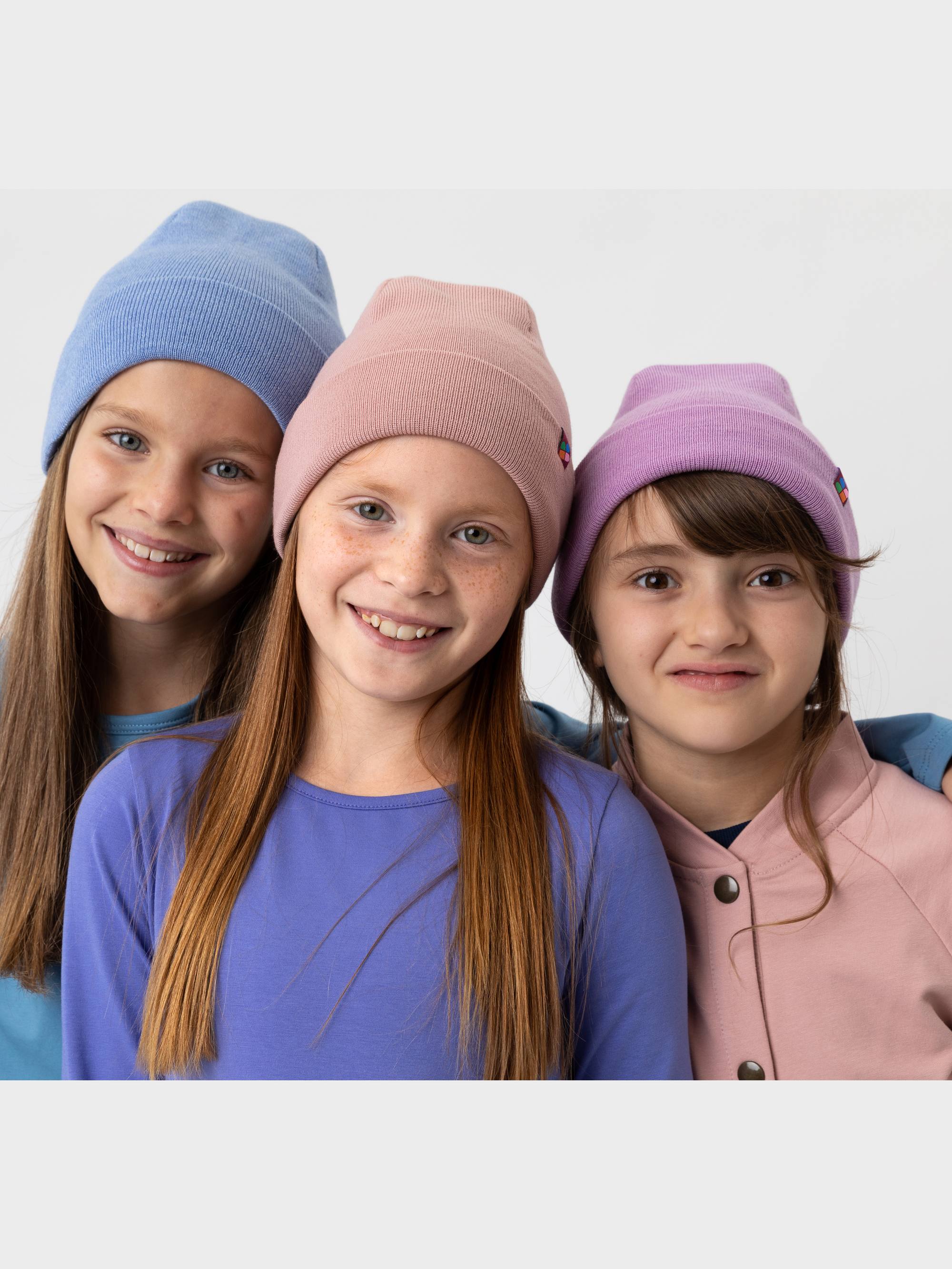 Light purple fine knit merino wool cap kids