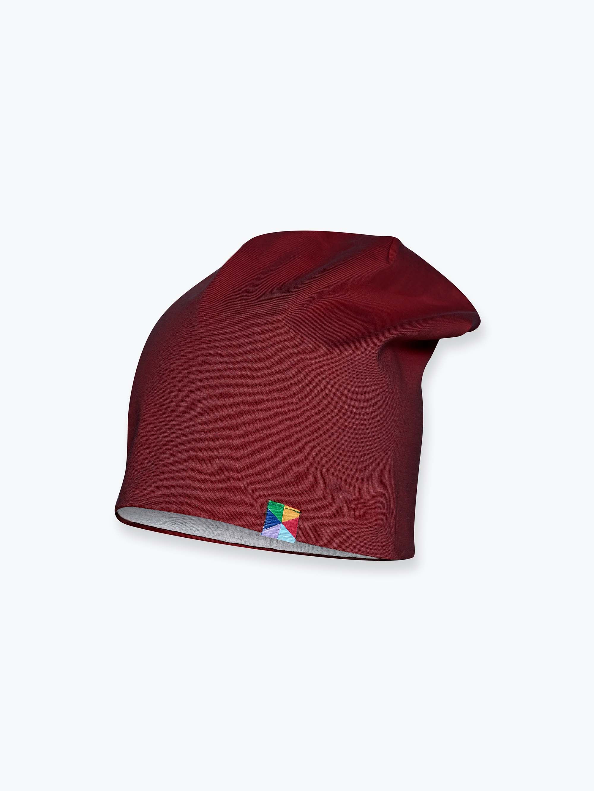 Burgundy - grey reversible beanie hat Junior