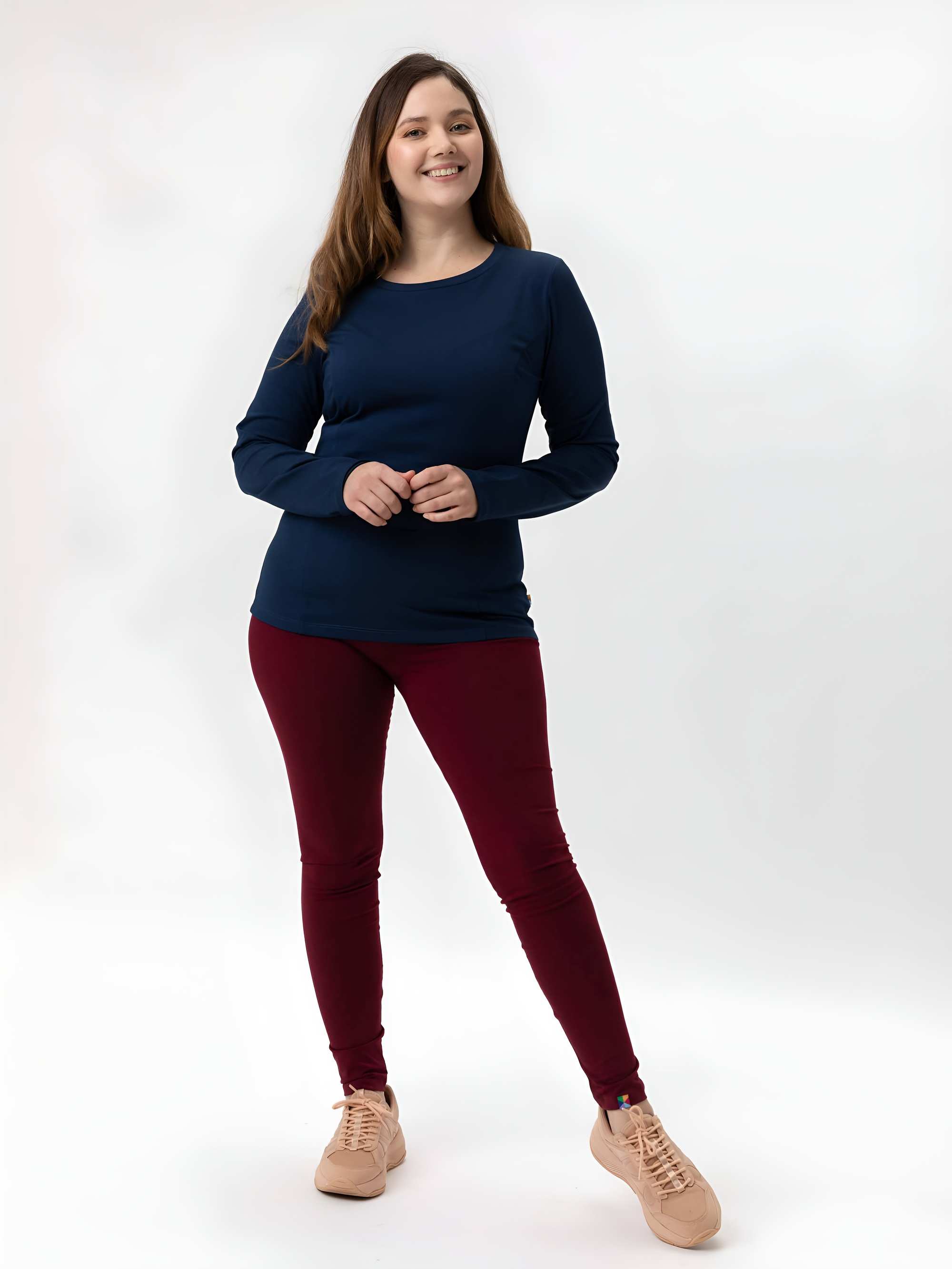 Bordowe legginsy z gumką w pasie