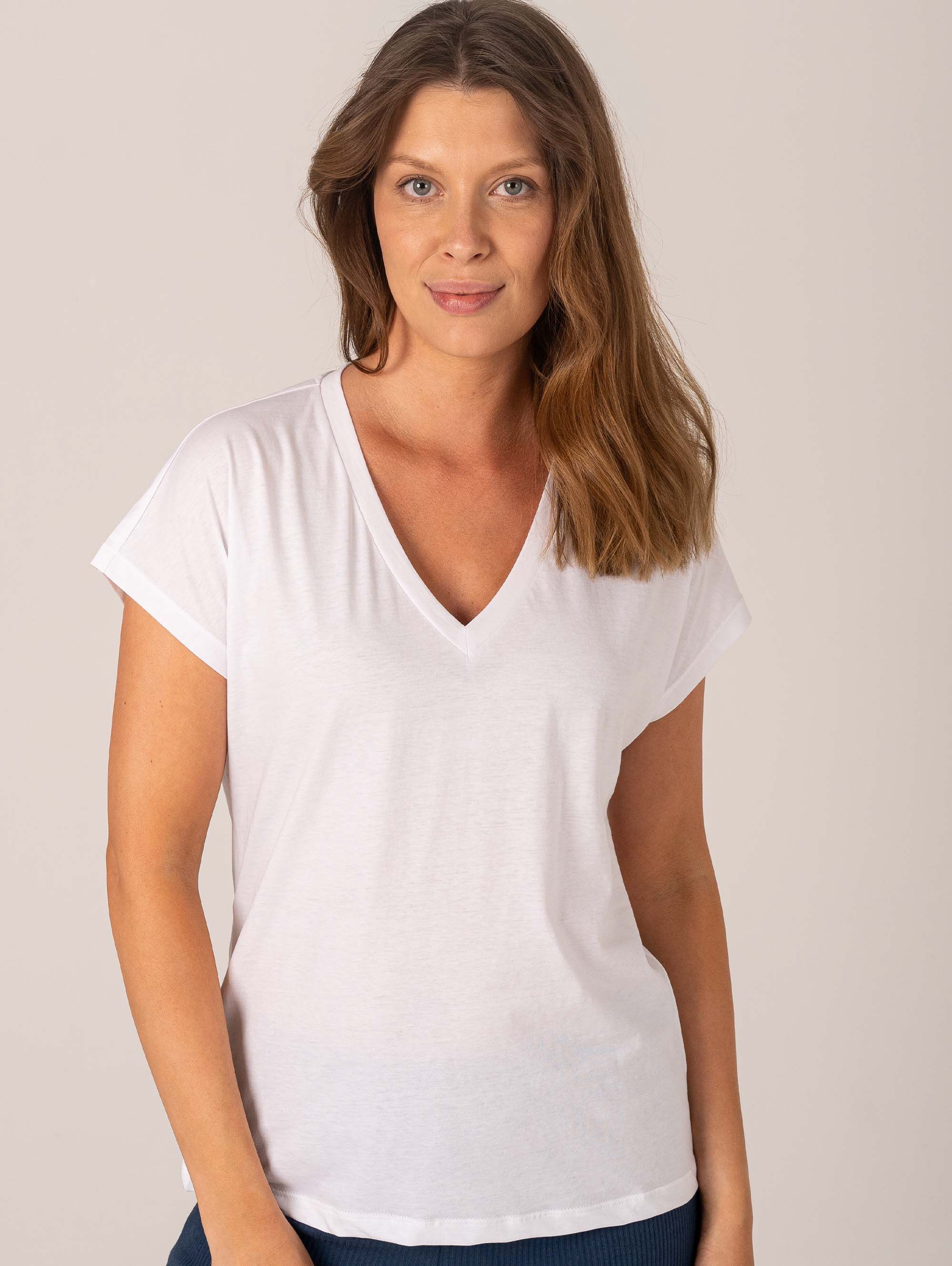 White lightweight V-neck Jersey T-shirt Women