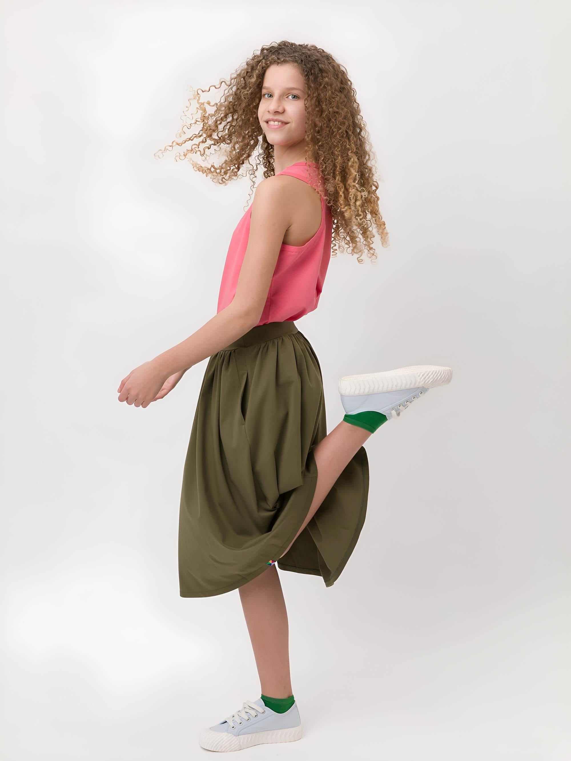 Khaki spódnica midi z kieszeniami Junior