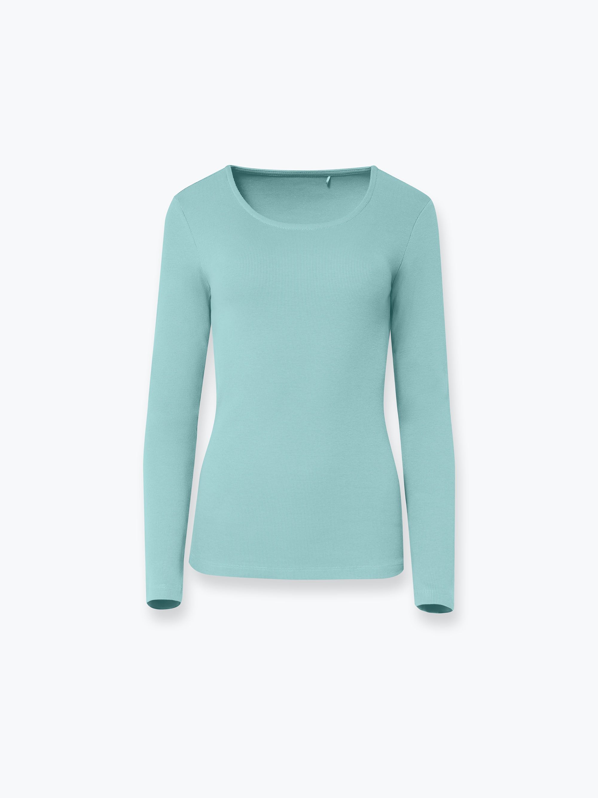 Light turquoise Ribbed Cotton Long-Sleeve Shirt Women