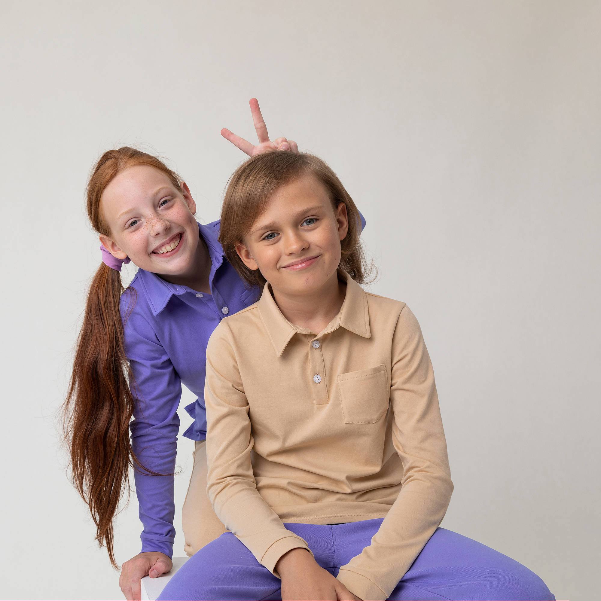 Barwinkowa koszulka polo z długim rękawem