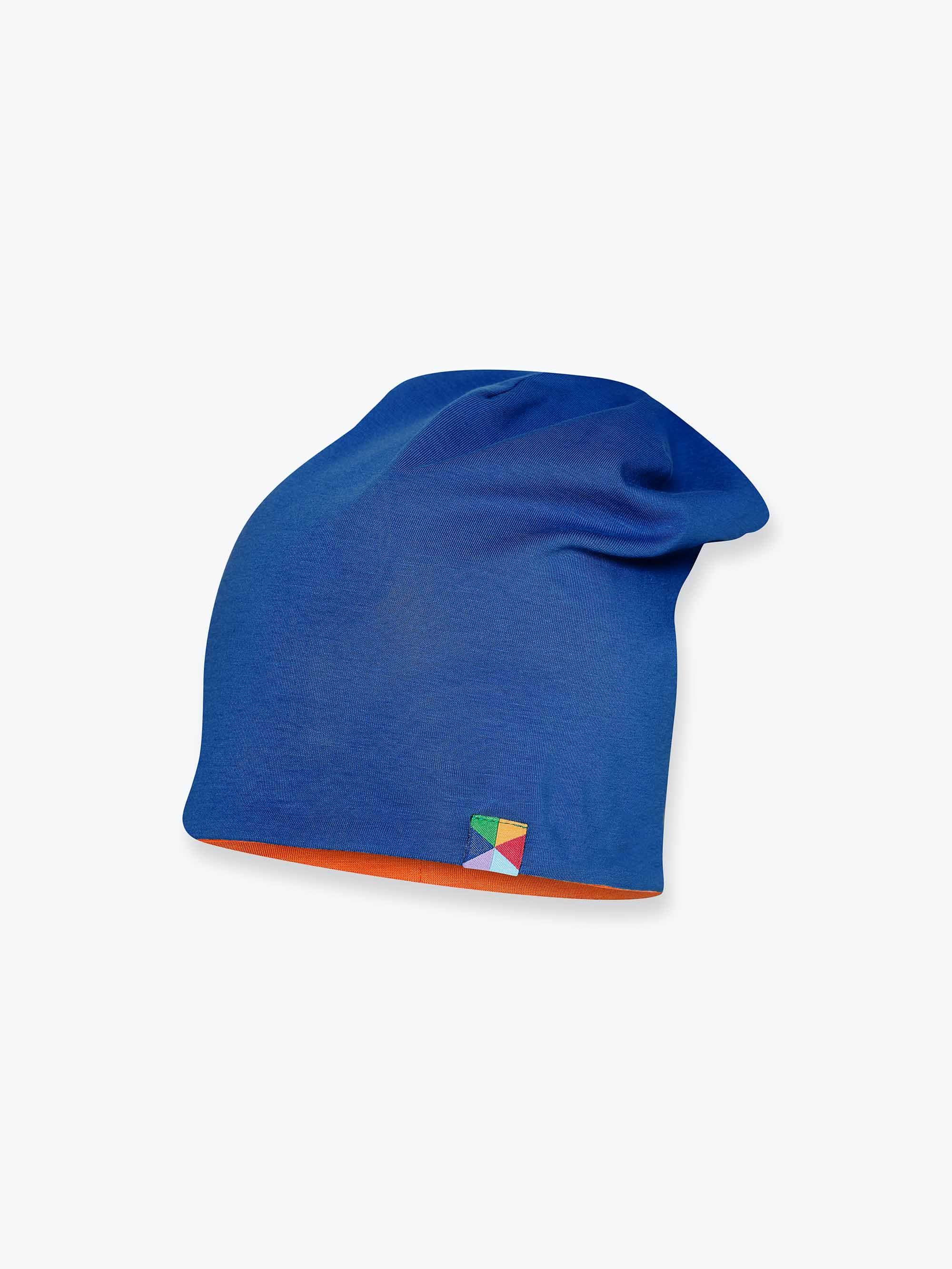 Orange - blue reversible beanie hat Junior