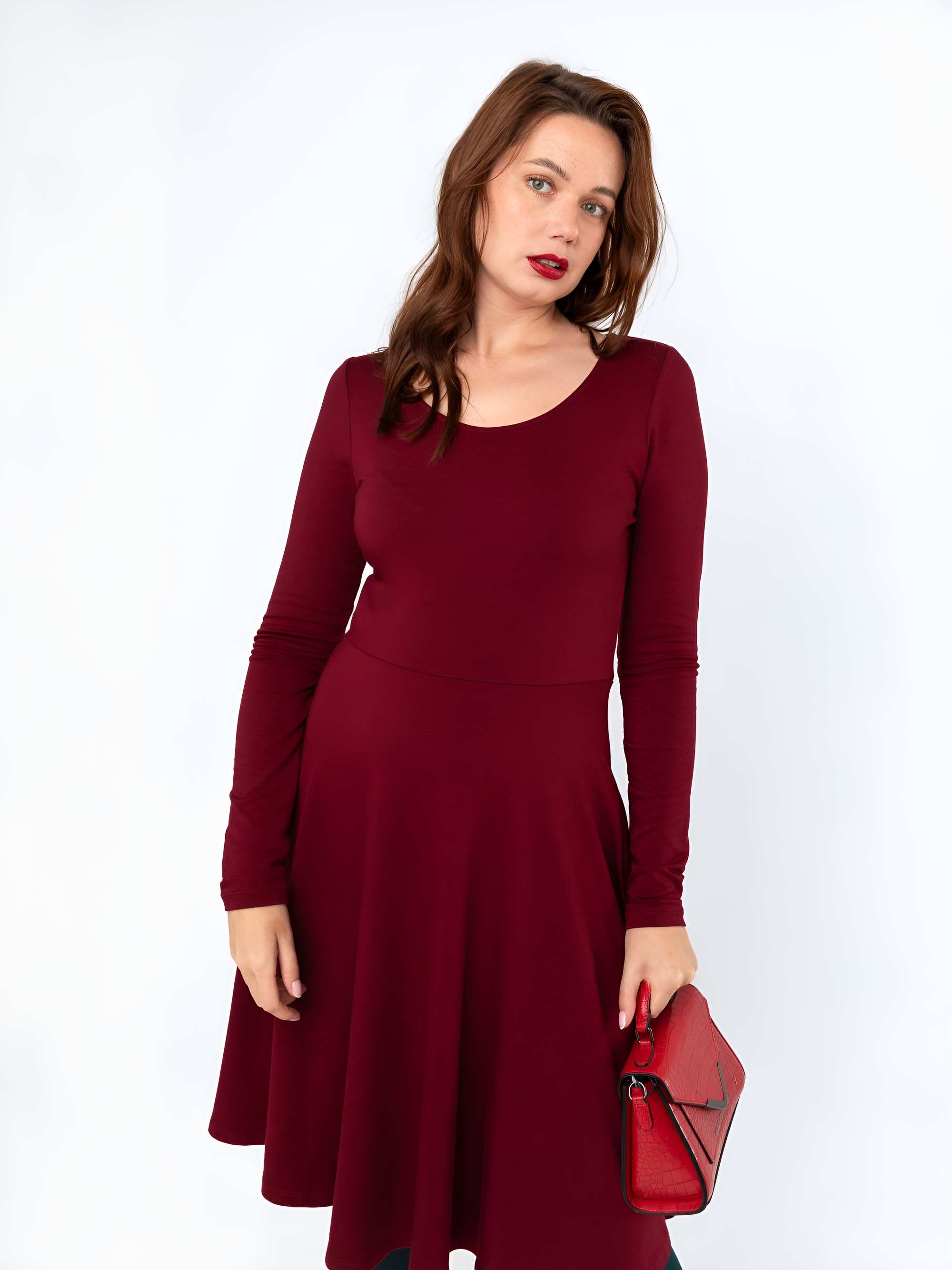 Burgundy long sleeve dress Women