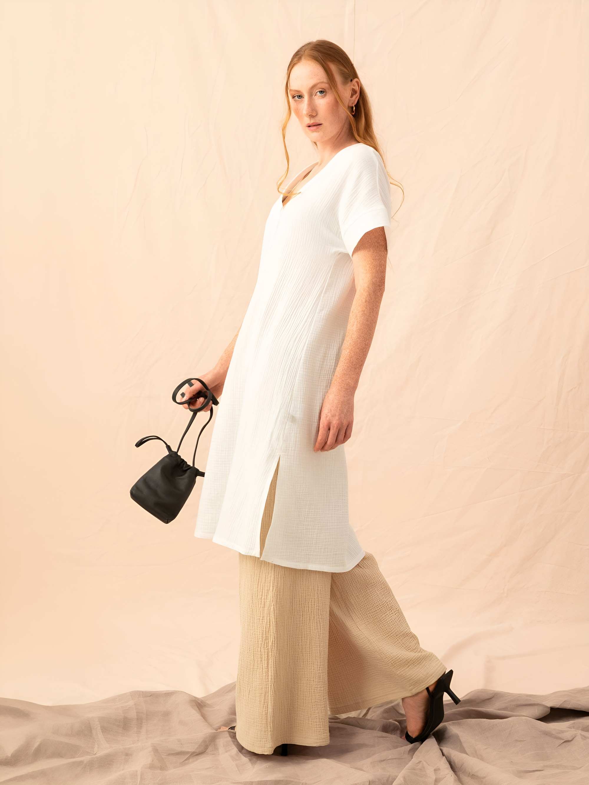 White muslin loose-fitting dress Women