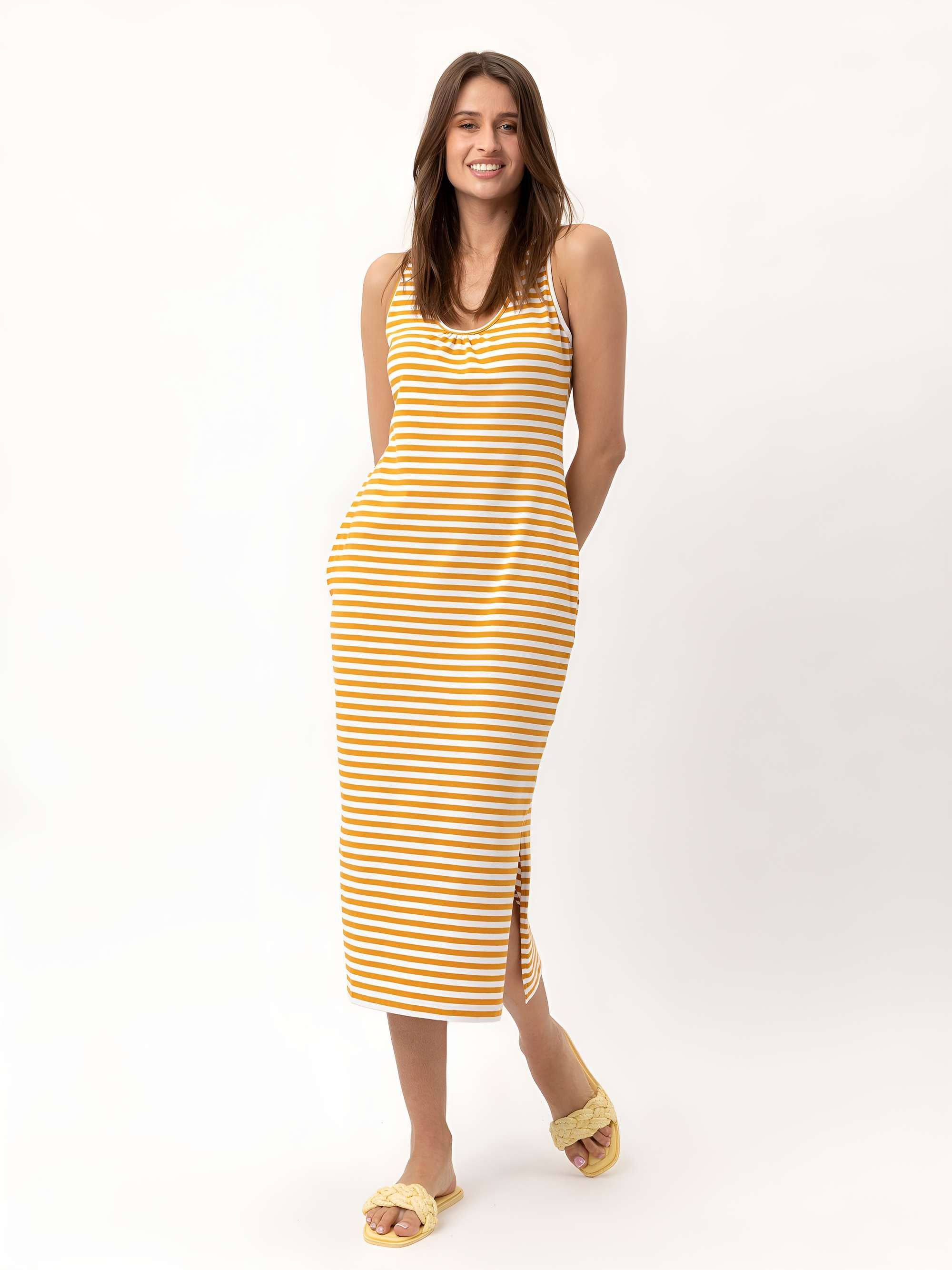 Mustard stripes striped summer dress Women