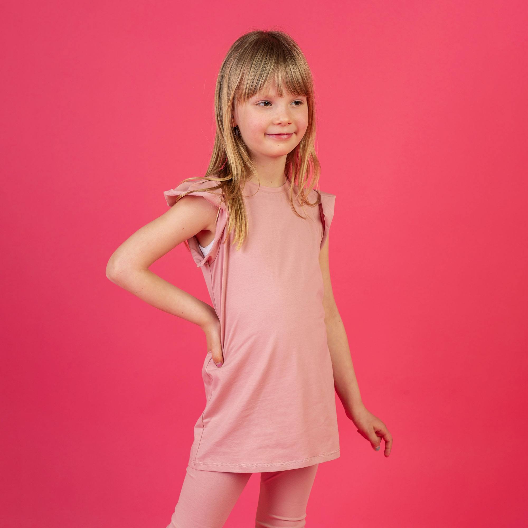 Powder pink short butterfly sleeve tunic
