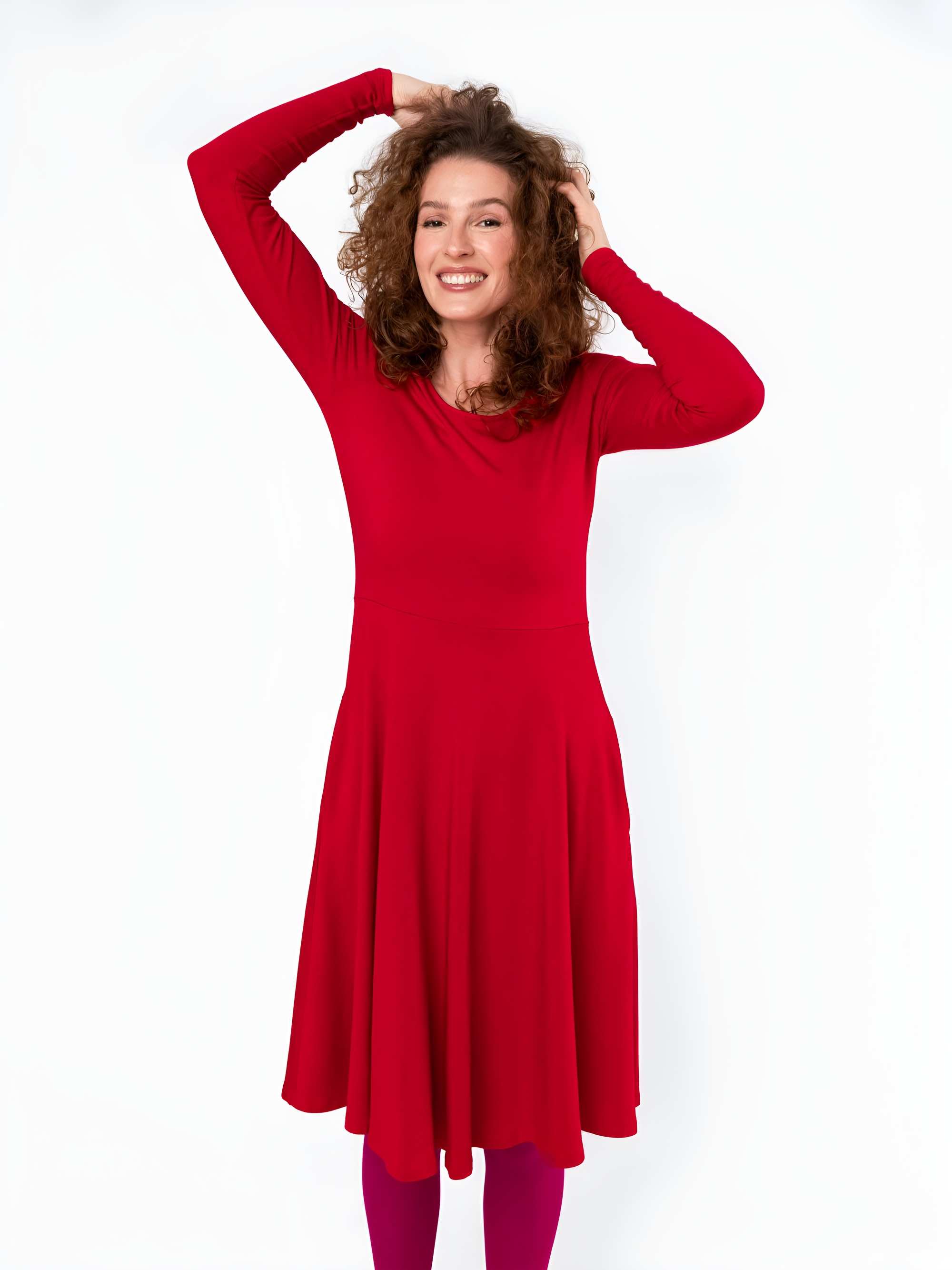 Red long sleeve dress Women