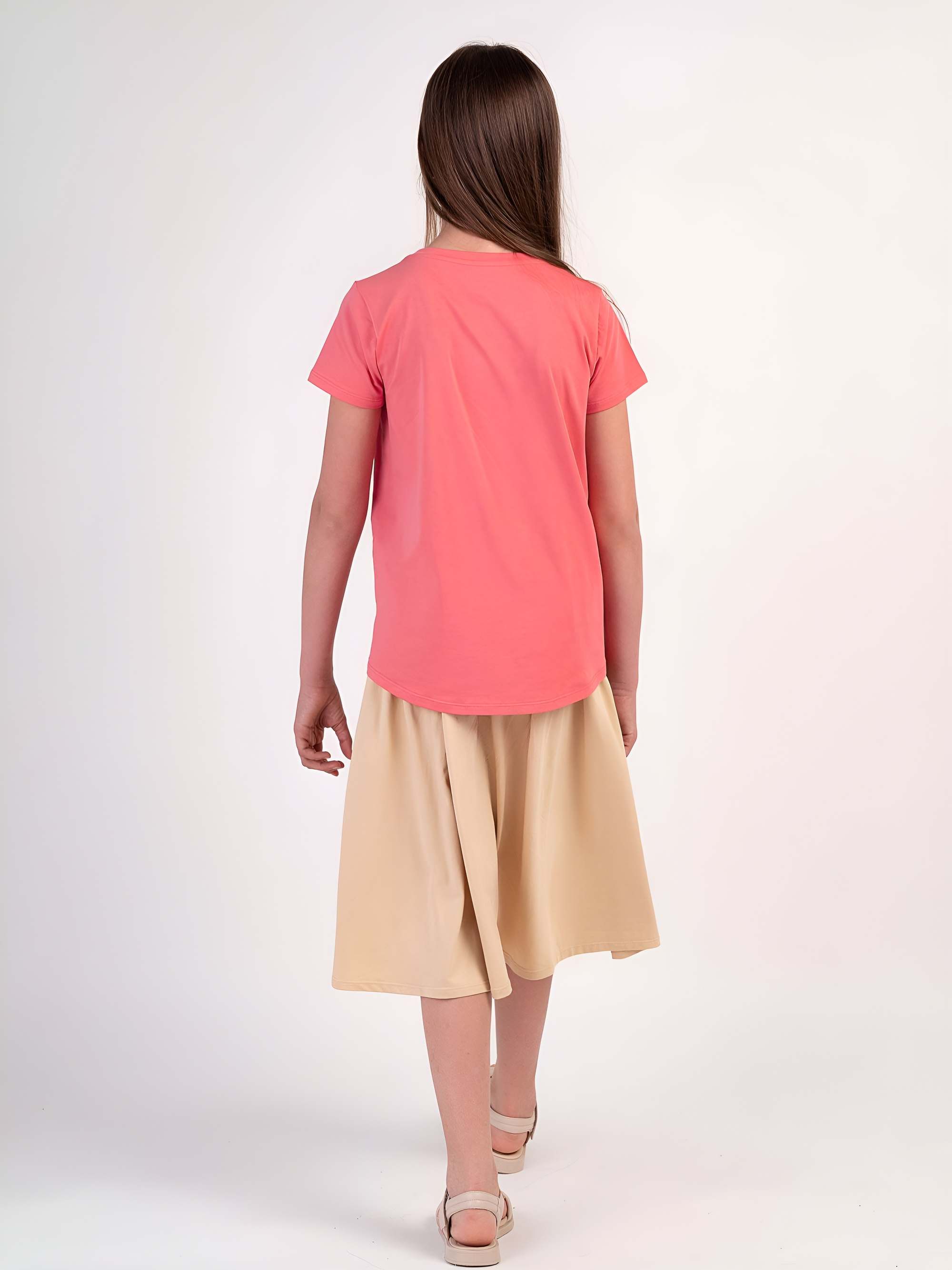 Koralowy T-shirt z kieszonką Junior