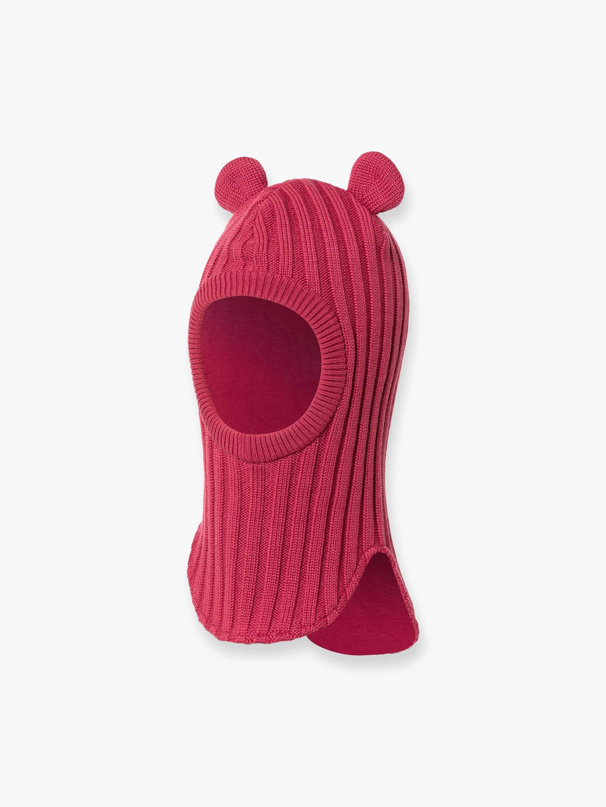 Malinowa kominiarka merino z uszkami